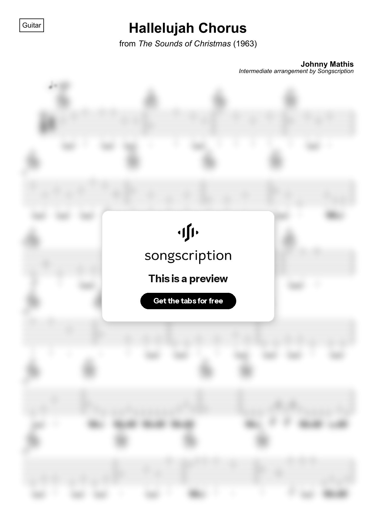Intermediate Acoustic Guitar Tabs for "Hallelujah Chorus" by Johnny Mathis