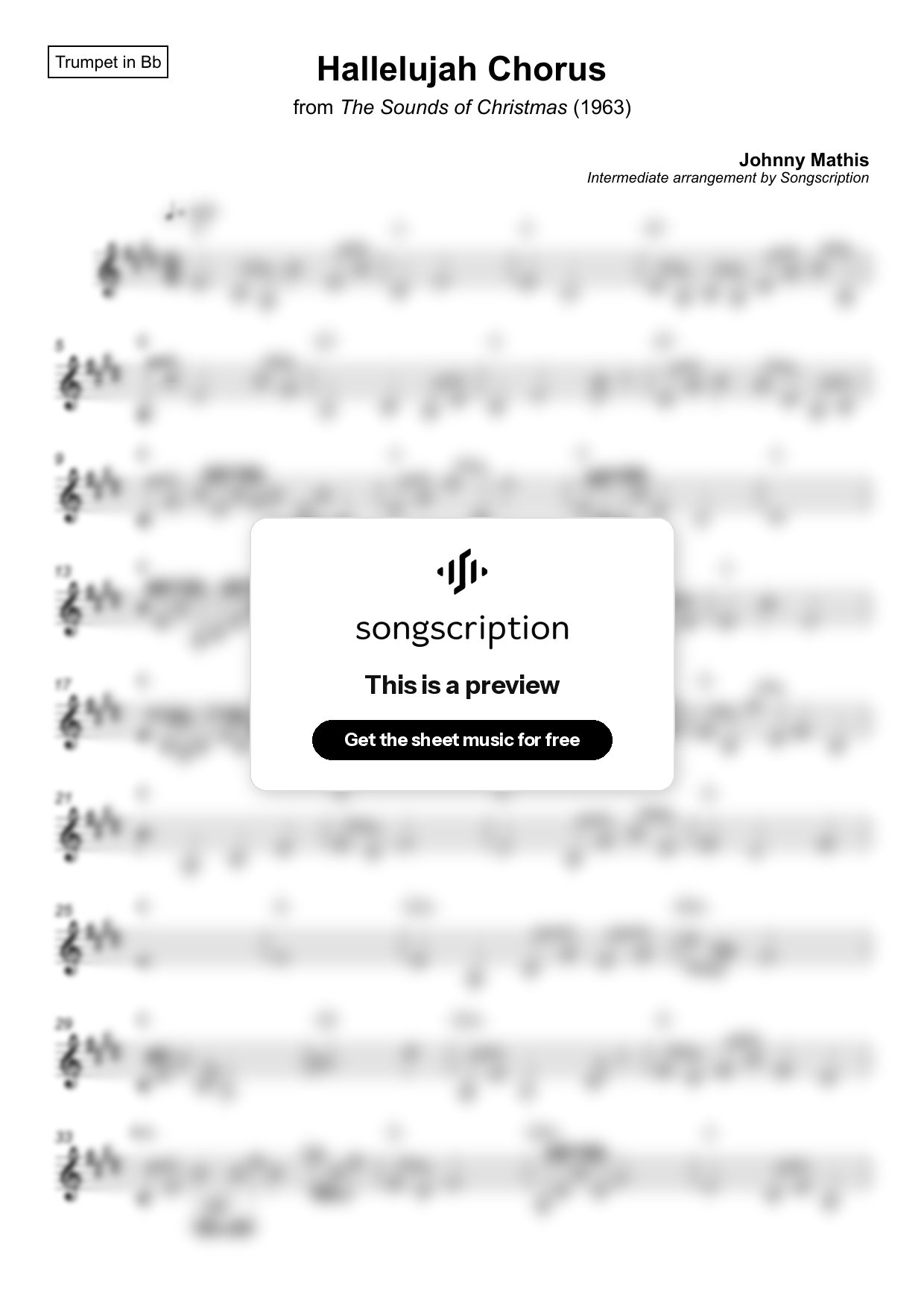 Intermediate Trumpet Sheet Music for "Hallelujah Chorus" by Johnny Mathis