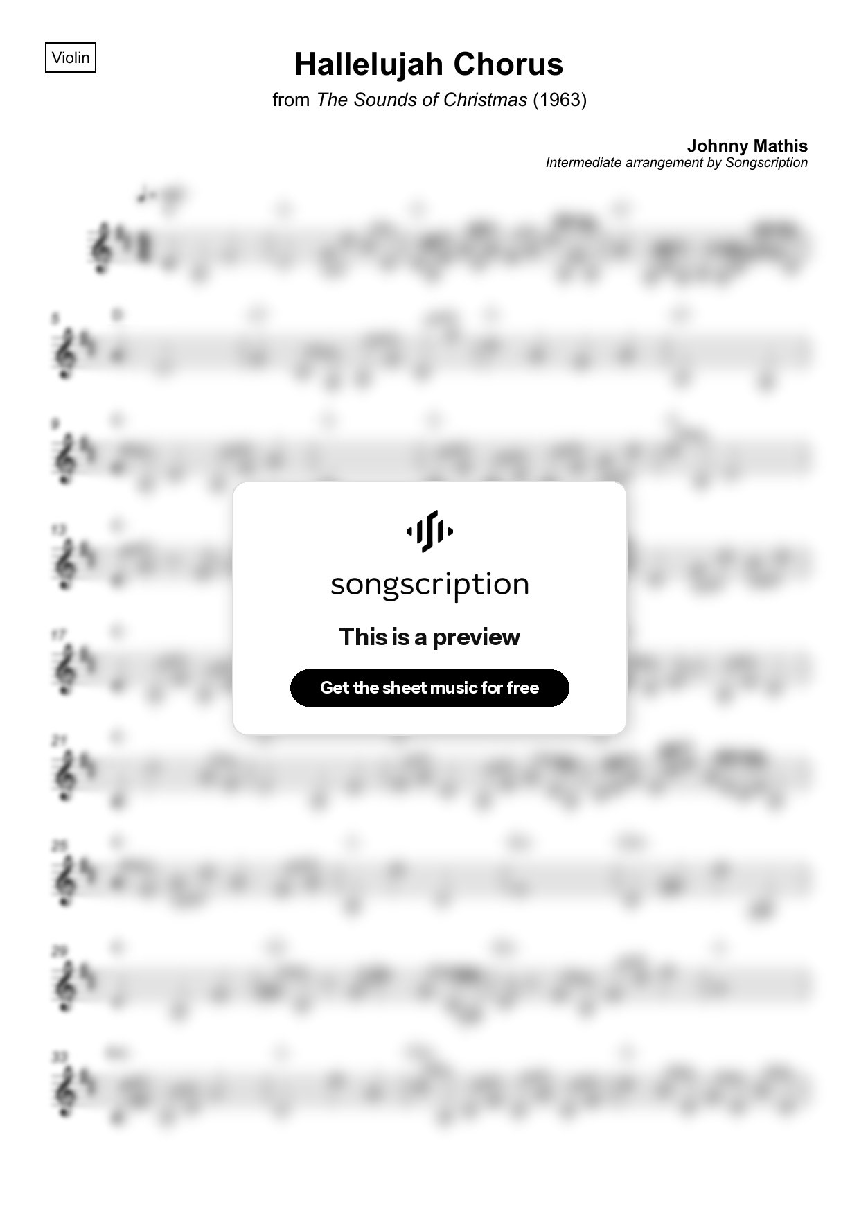 Intermediate Violin Sheet Music for "Hallelujah Chorus" by Johnny Mathis