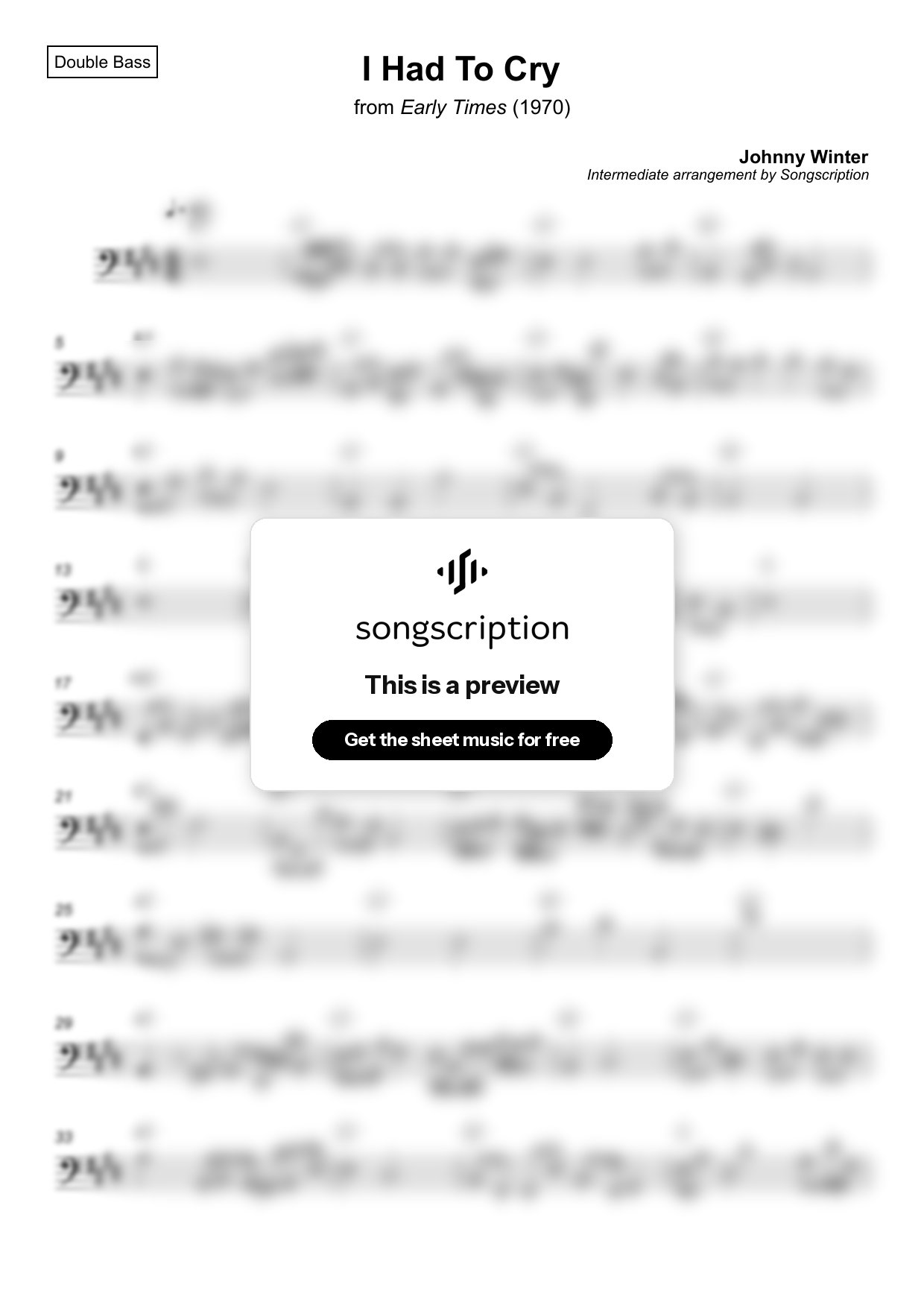 Intermediate Double Bass Sheet Music for "I Had To Cry" by Johnny Winter