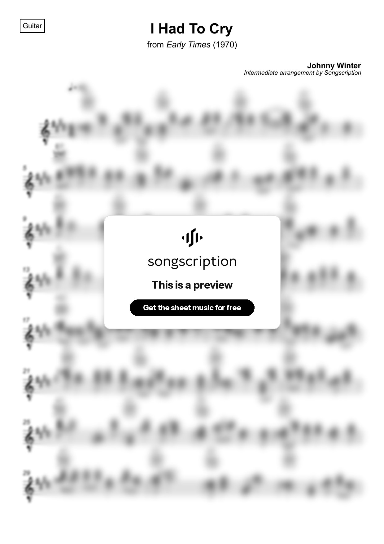 Intermediate Acoustic Guitar Sheet Music for "I Had To Cry" by Johnny Winter