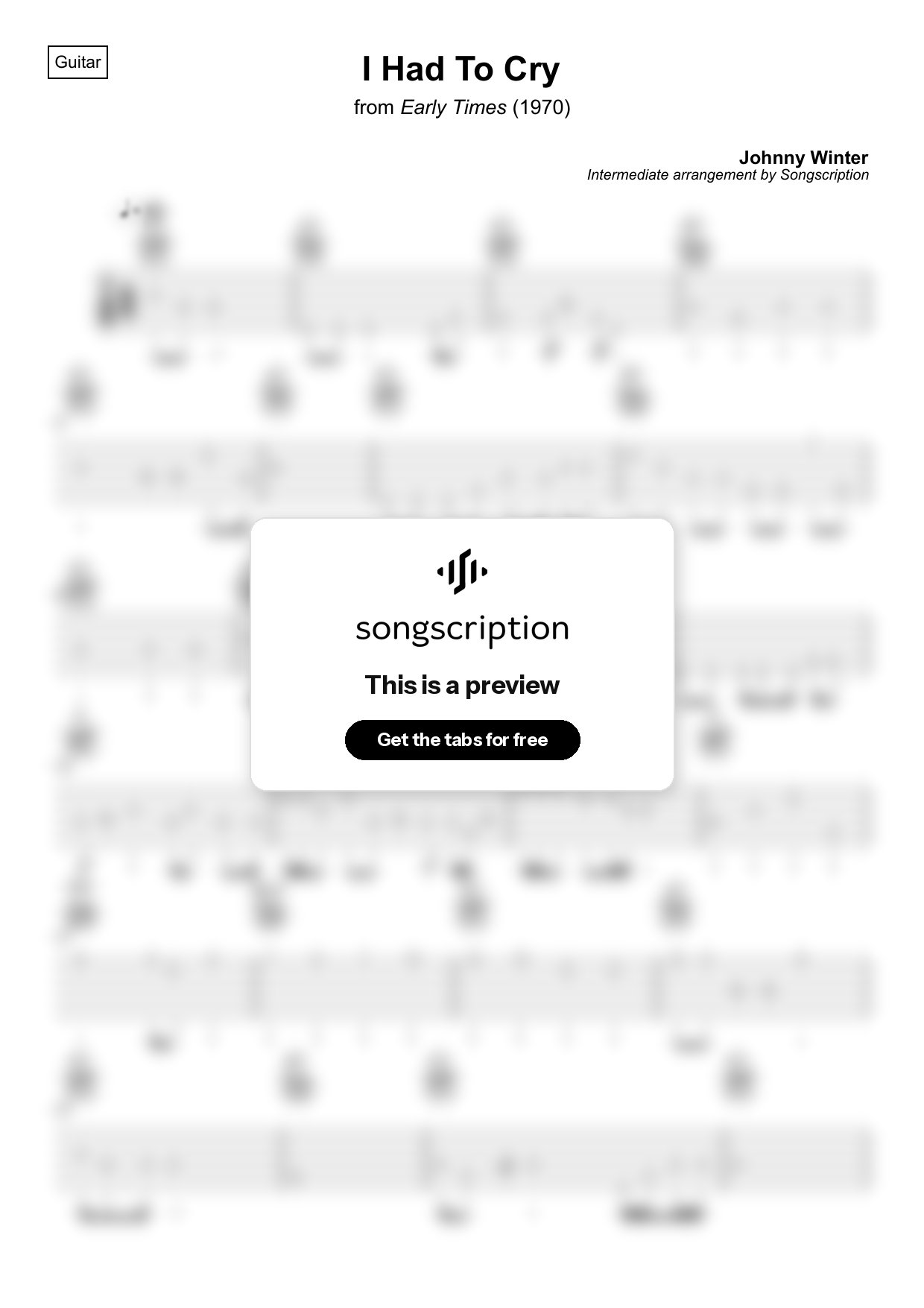 Intermediate Acoustic Guitar Tabs for "I Had To Cry" by Johnny Winter