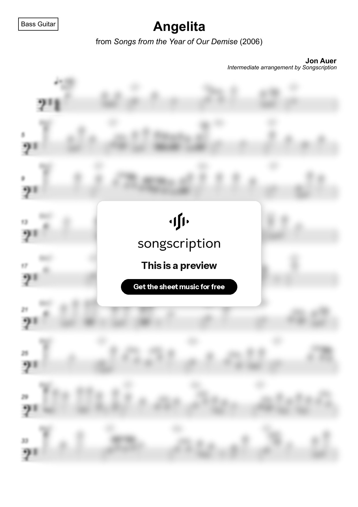 Intermediate Bass Guitar Sheet Music for "Angelita" by Jon Auer