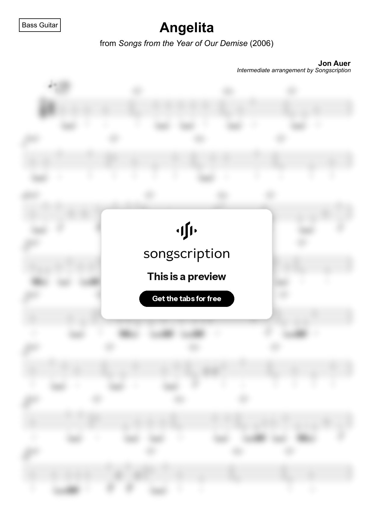 Intermediate Bass Guitar Tabs for "Angelita" by Jon Auer