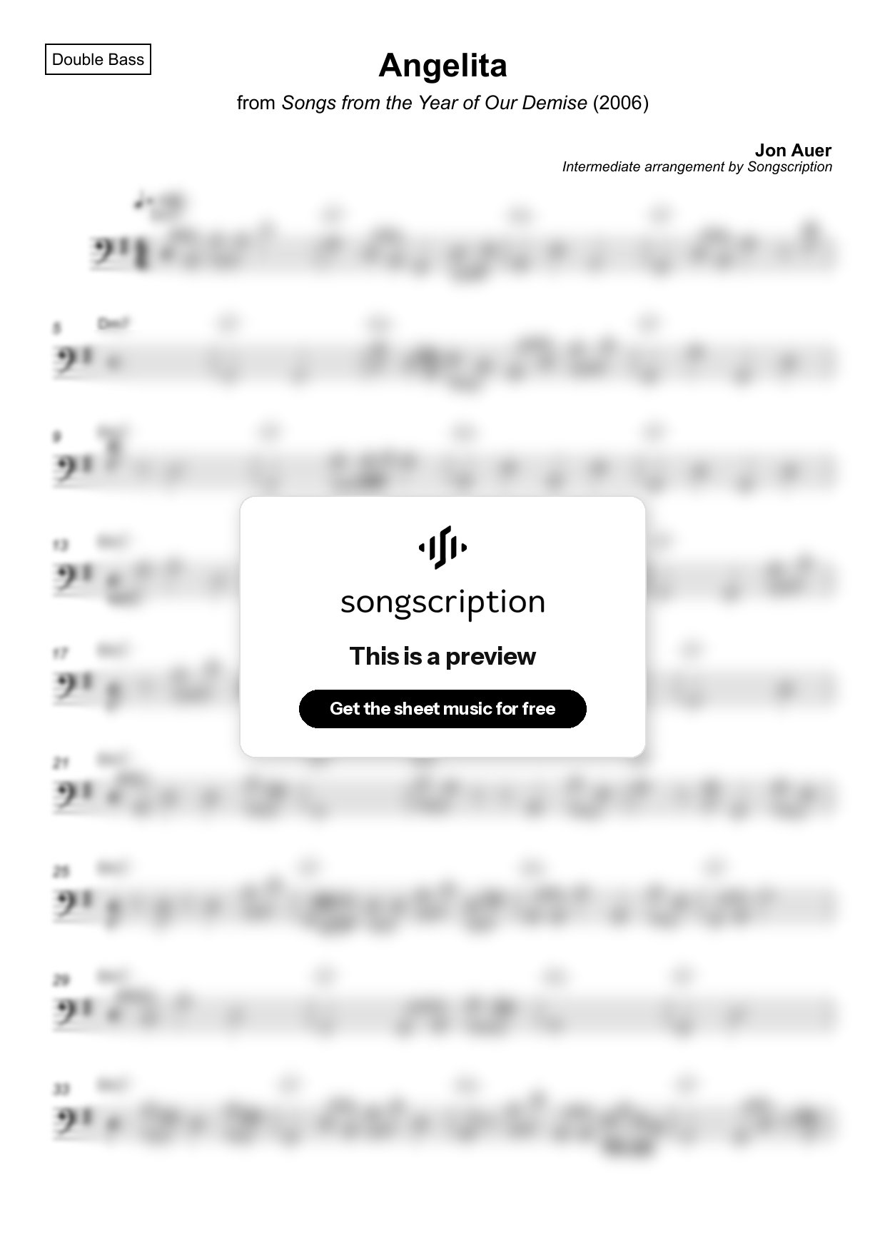 Intermediate Double Bass Sheet Music for "Angelita" by Jon Auer