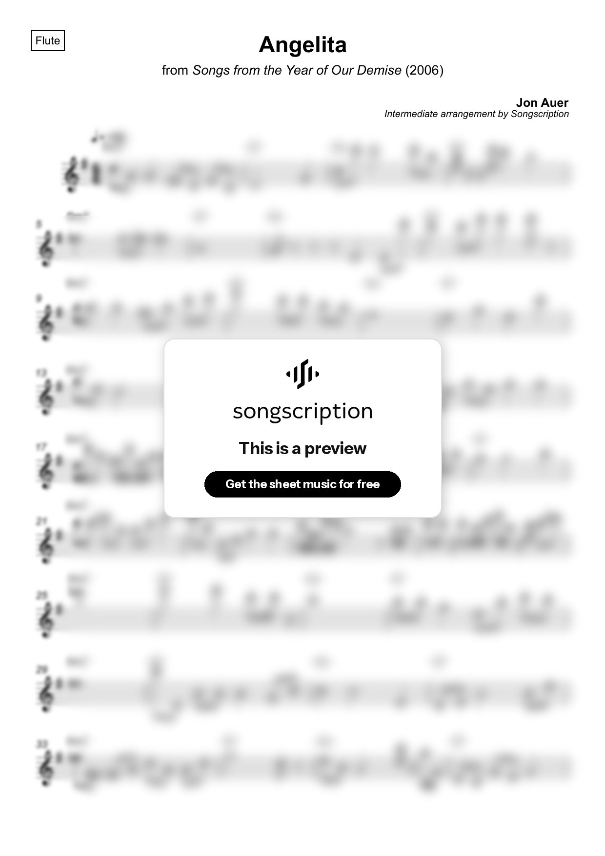 Intermediate Flute Sheet Music for "Angelita" by Jon Auer