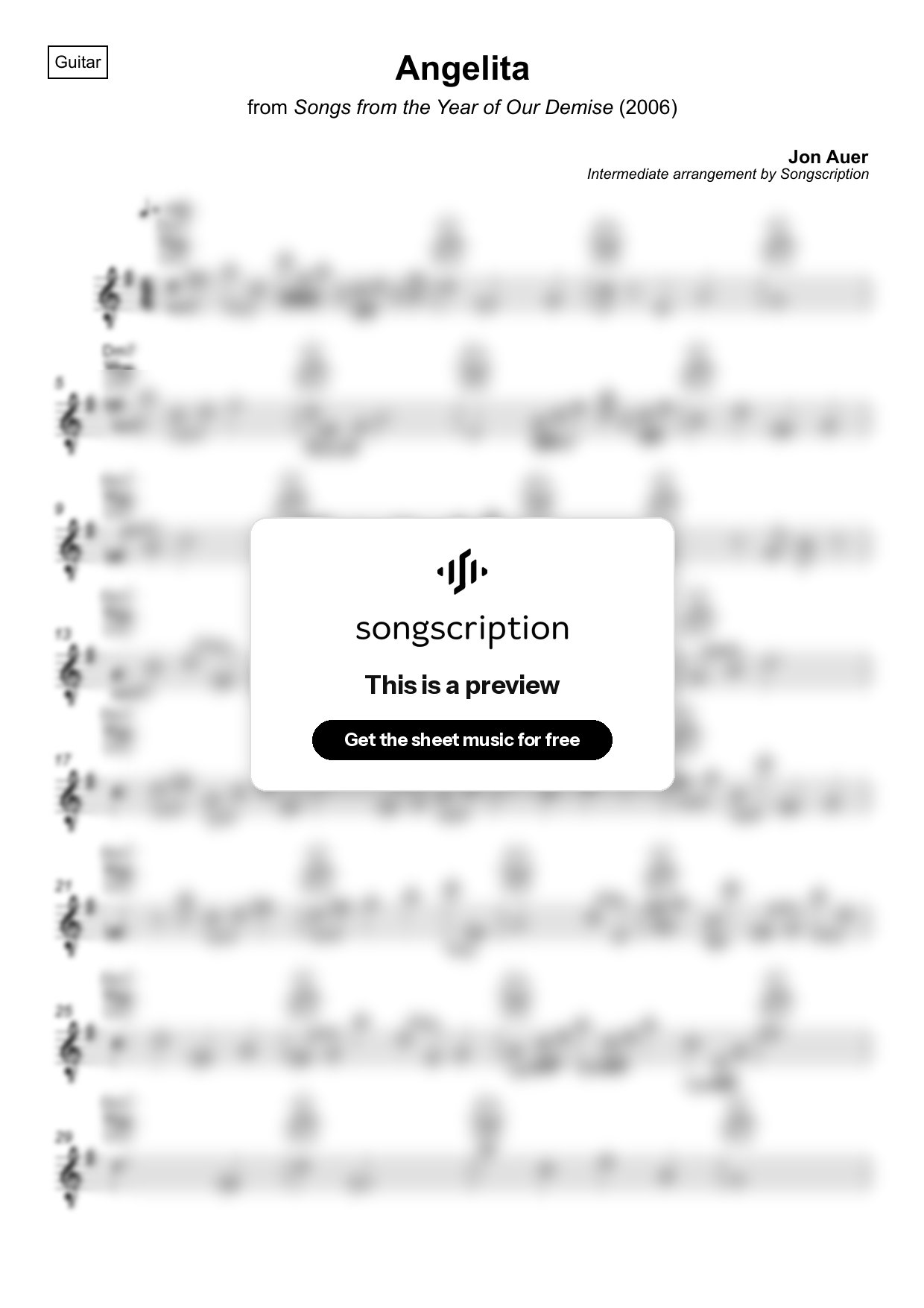 Intermediate Acoustic Guitar Sheet Music for "Angelita" by Jon Auer