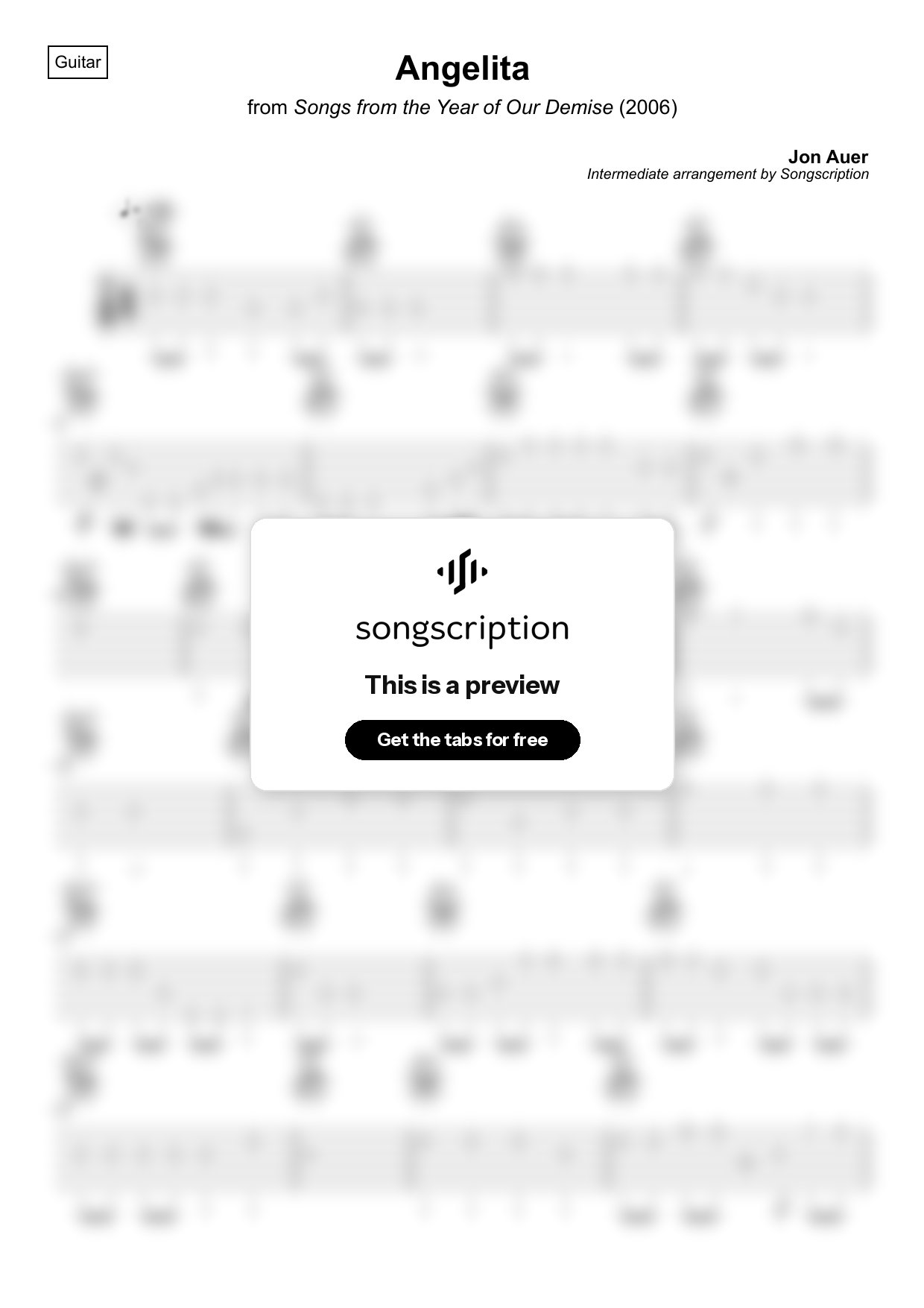 Intermediate Acoustic Guitar Tabs for "Angelita" by Jon Auer