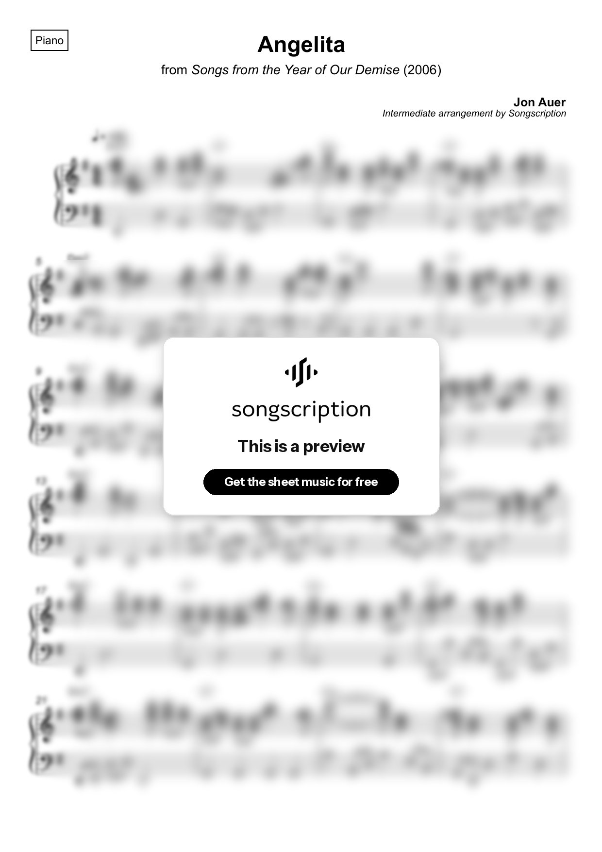 Intermediate Piano Sheet Music for "Angelita" by Jon Auer