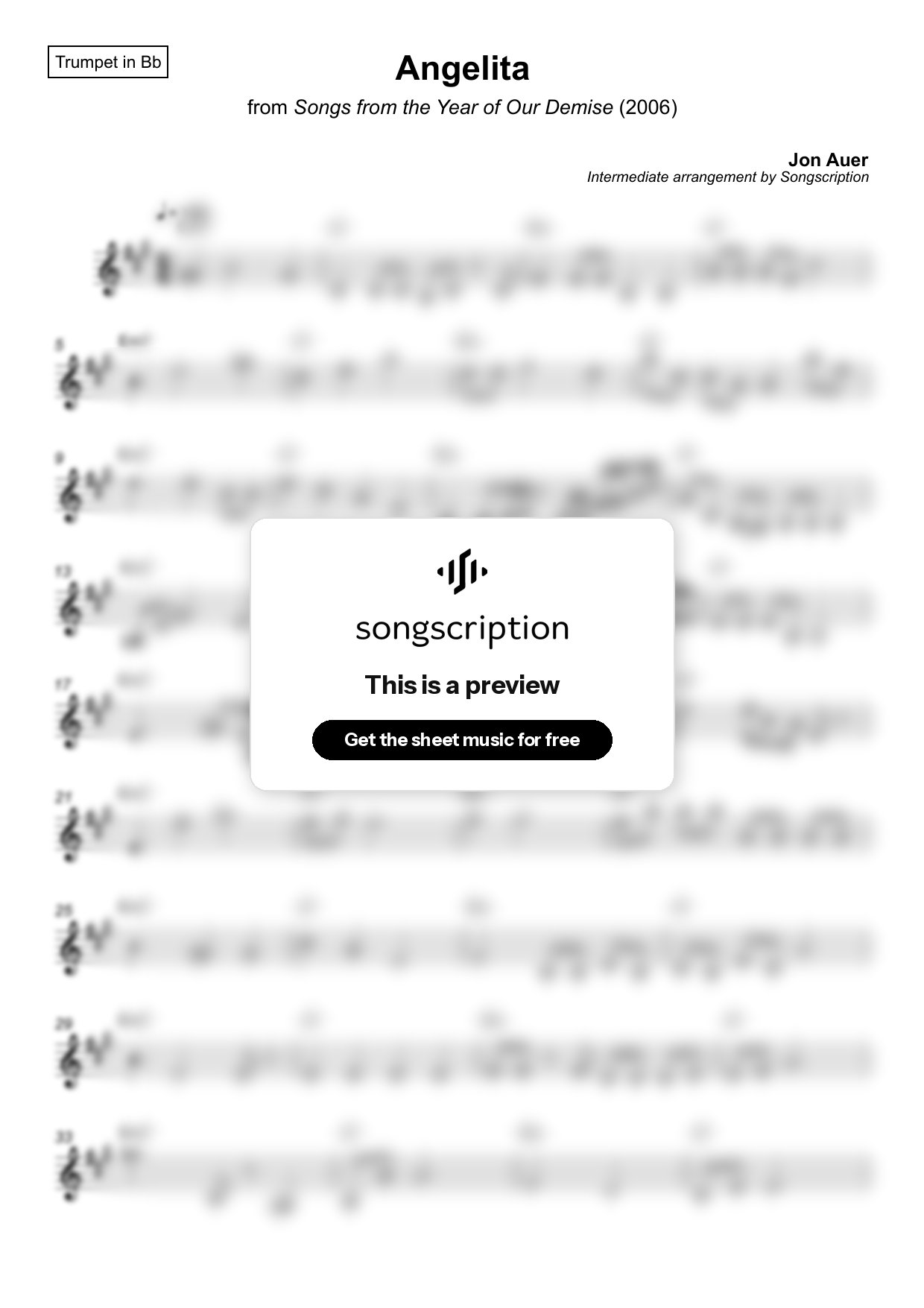 Intermediate Trumpet Sheet Music for "Angelita" by Jon Auer