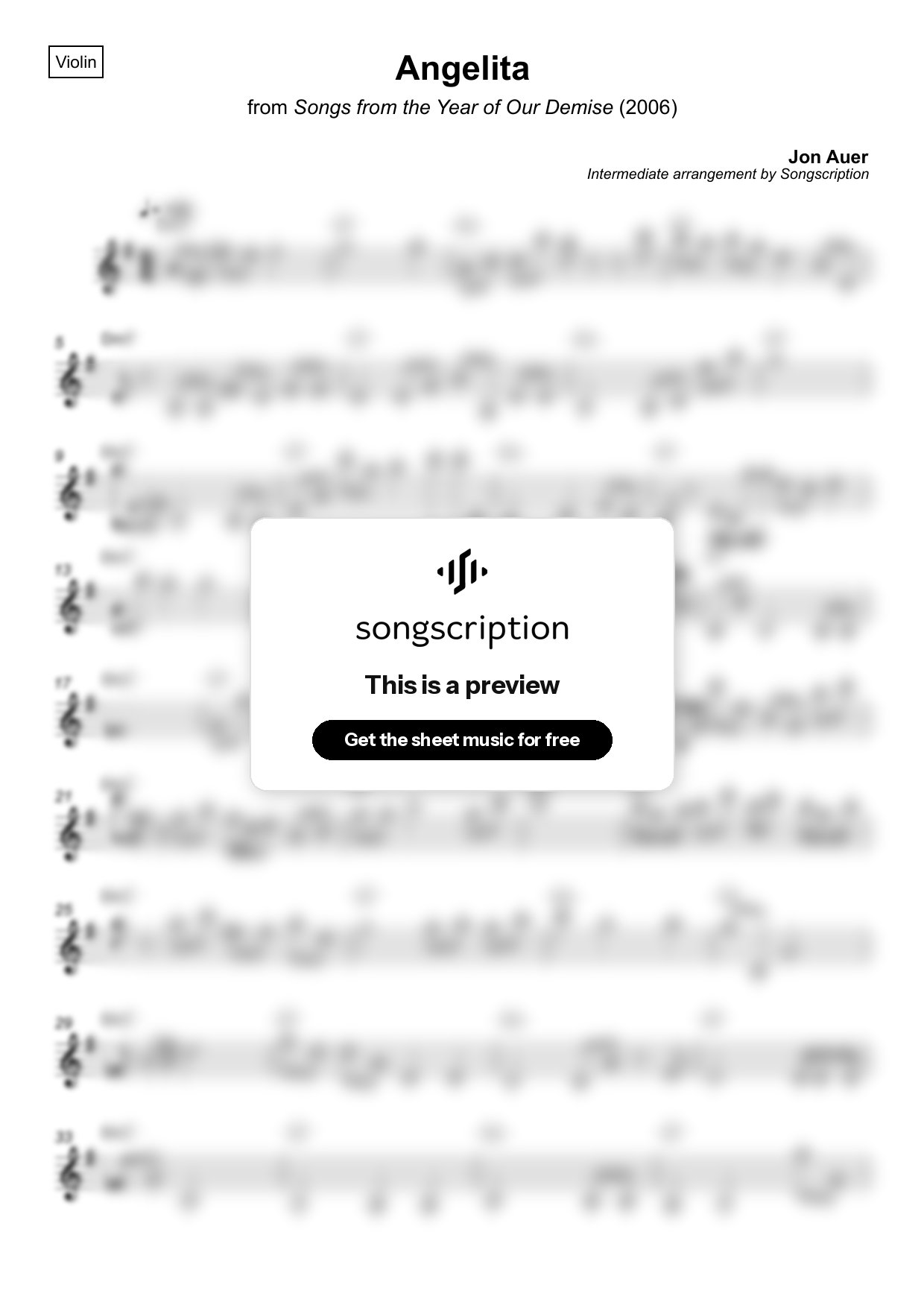 Intermediate Violin Sheet Music for "Angelita" by Jon Auer