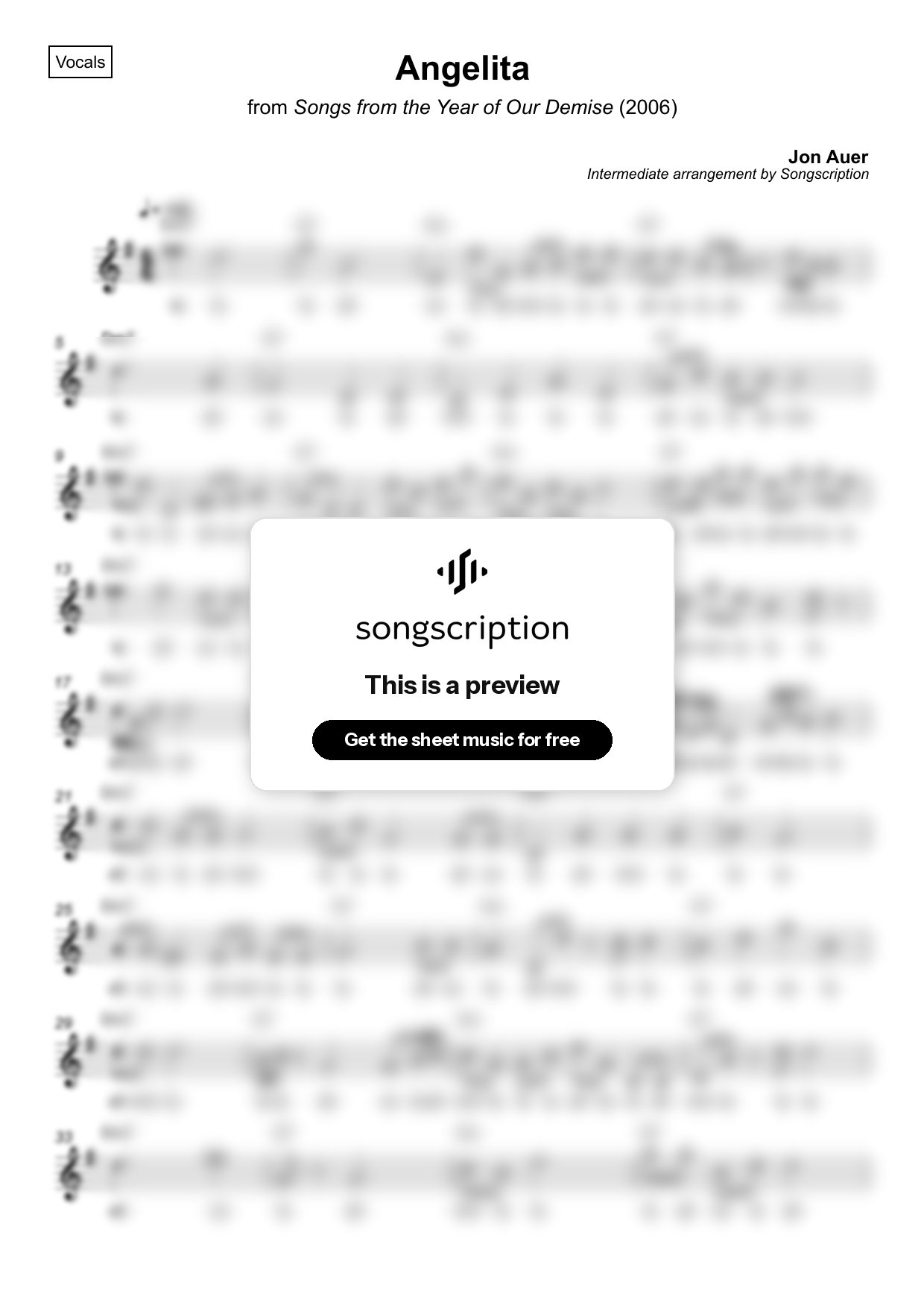Intermediate Vocals Sheet Music for "Angelita" by Jon Auer