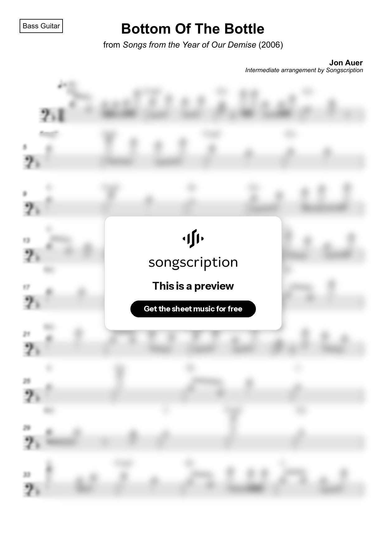 Intermediate Bass Guitar Sheet Music for "Bottom Of The Bottle" by Jon Auer