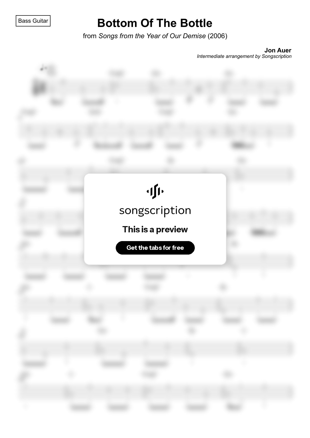 Intermediate Bass Guitar Tabs for "Bottom Of The Bottle" by Jon Auer