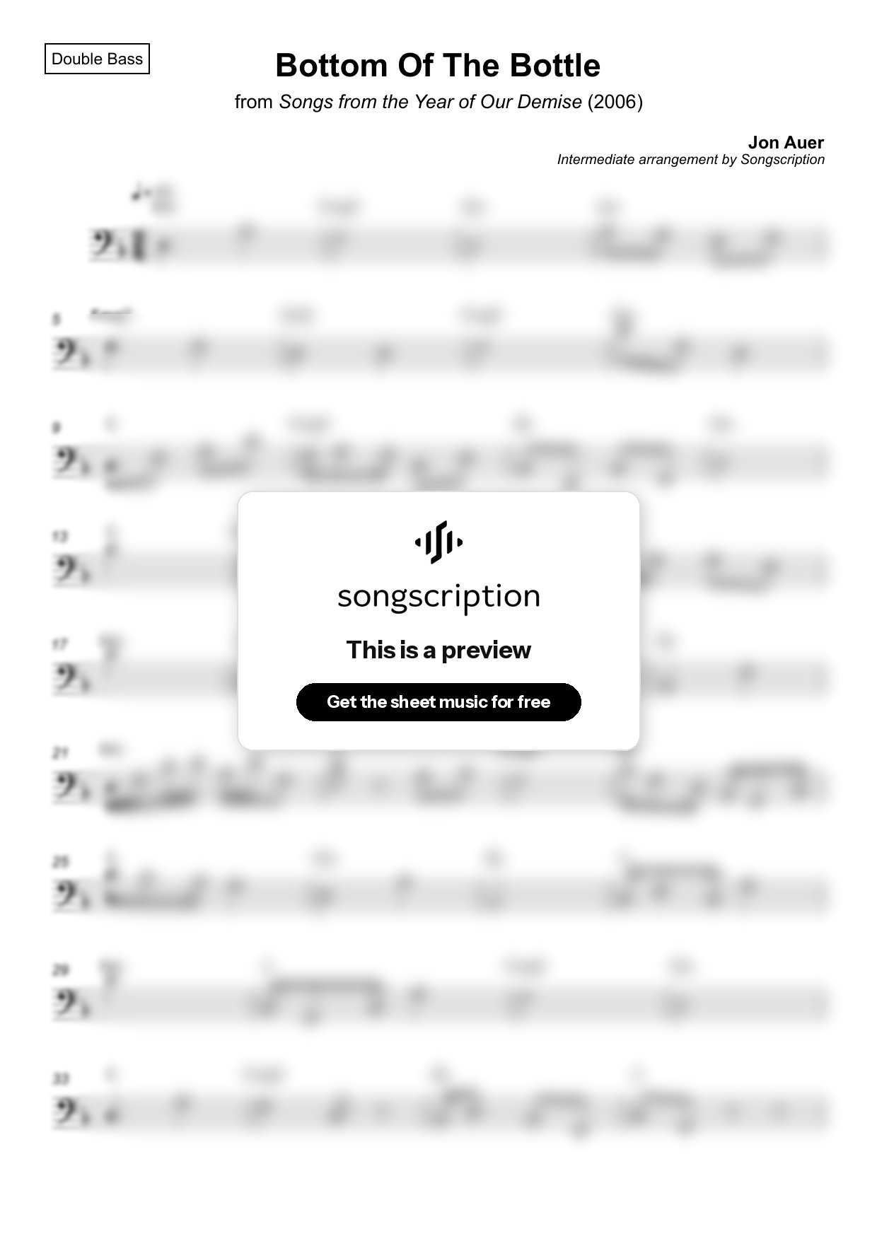 Intermediate Double Bass Sheet Music for "Bottom Of The Bottle" by Jon Auer