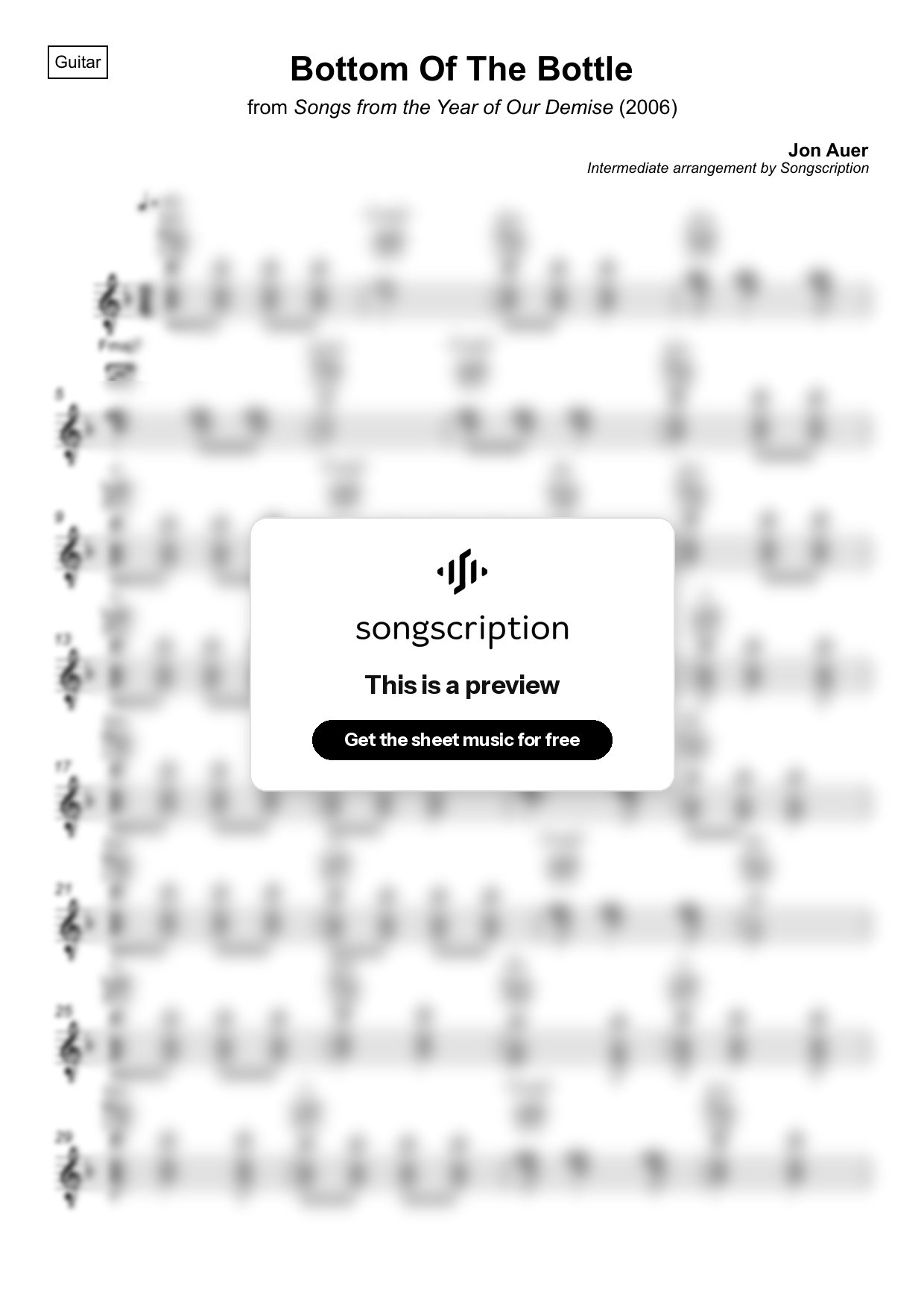 Intermediate Acoustic Guitar Sheet Music for "Bottom Of The Bottle" by Jon Auer