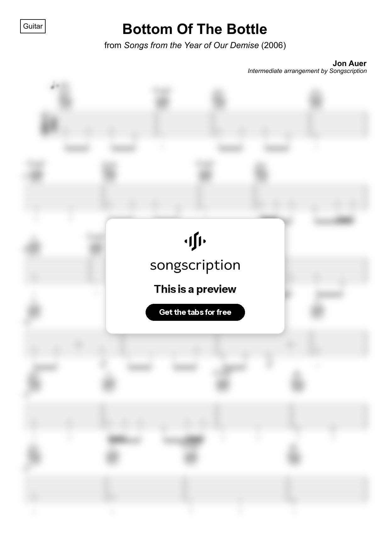 Intermediate Acoustic Guitar Tabs for "Bottom Of The Bottle" by Jon Auer