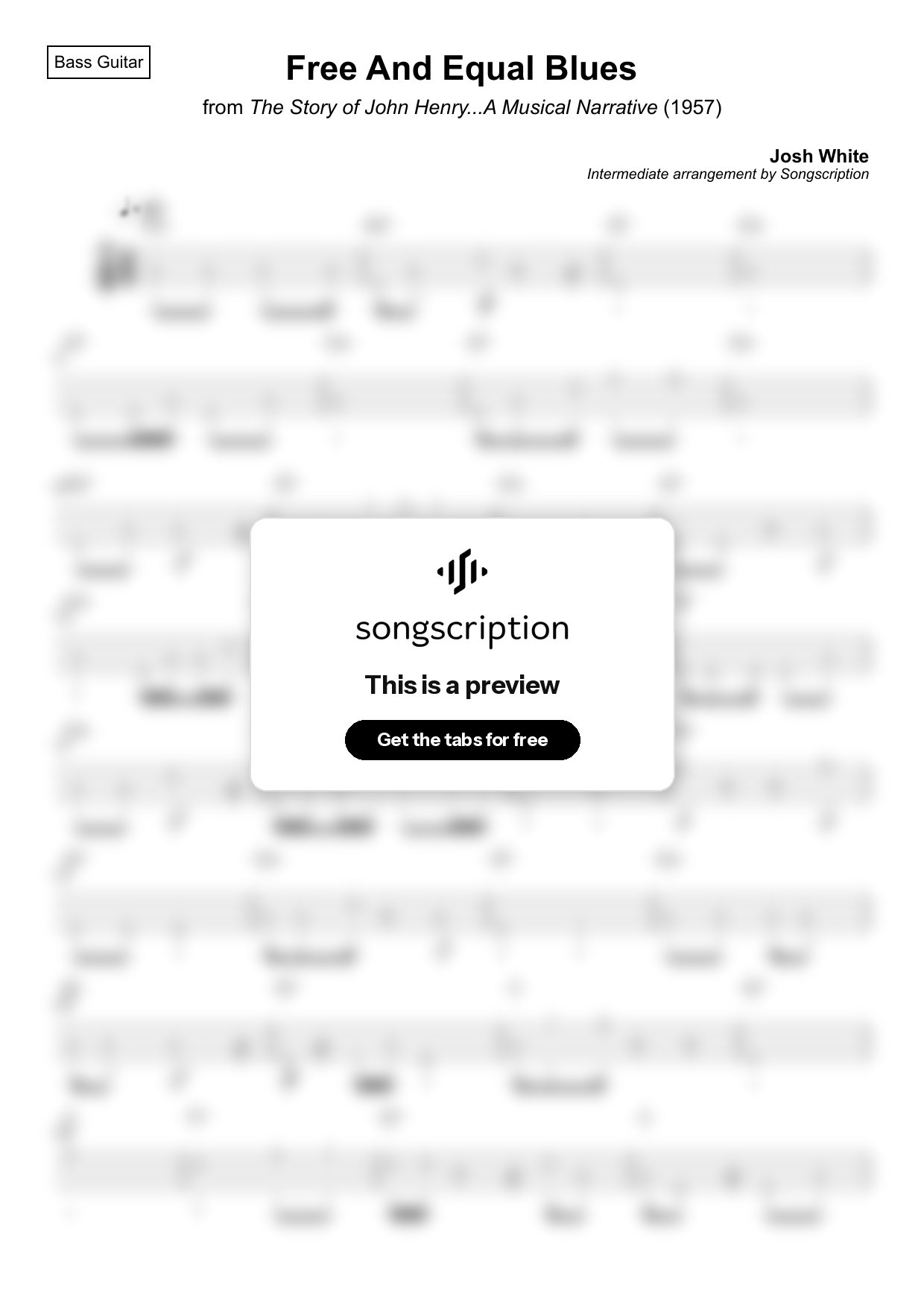 Intermediate Bass Guitar Tabs for "Free And Equal Blues" by Josh White