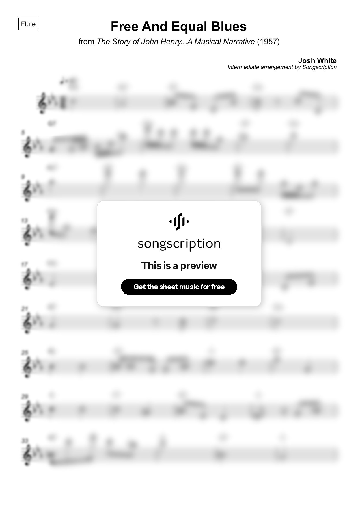 Intermediate Flute Sheet Music for "Free And Equal Blues" by Josh White