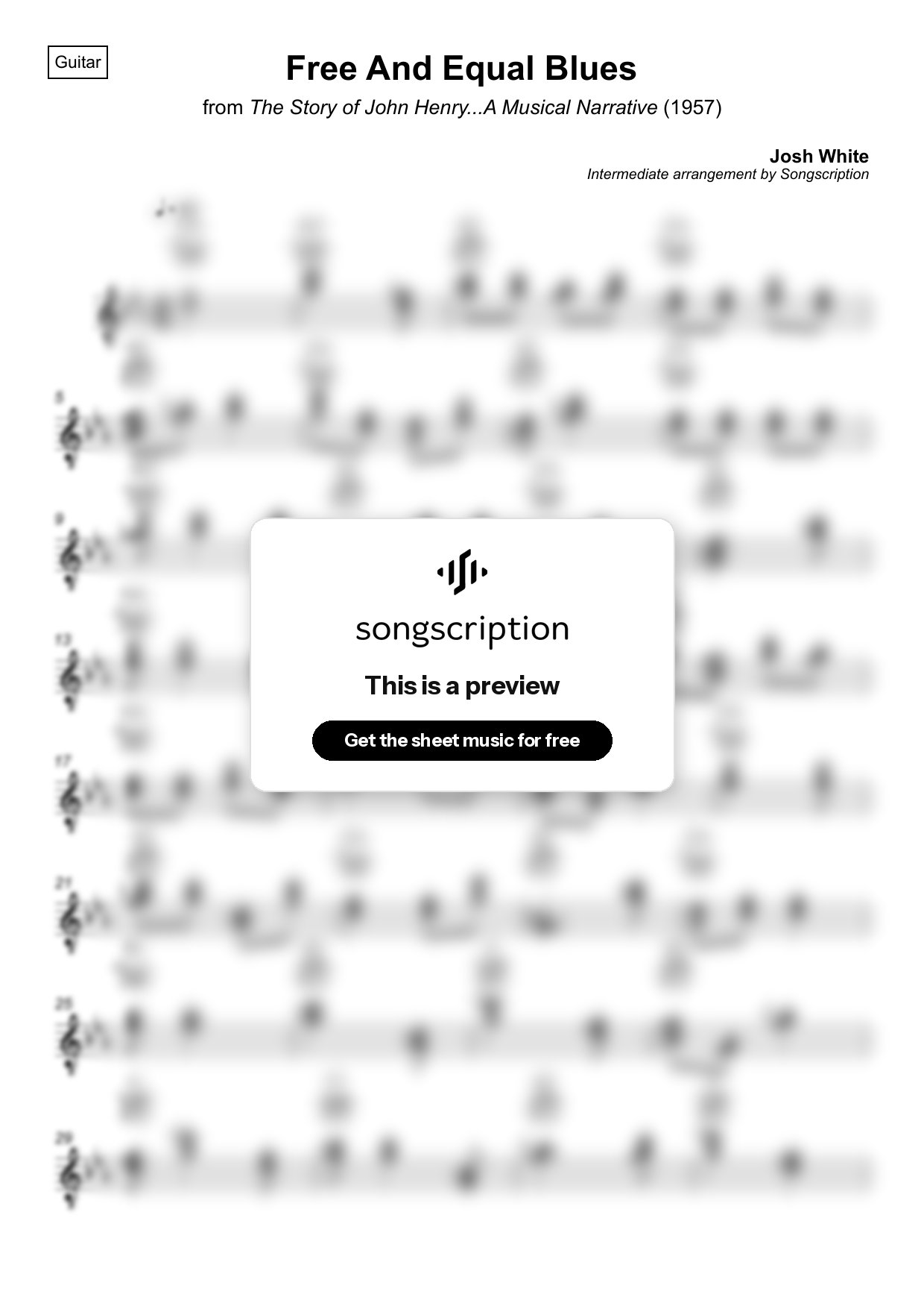 Intermediate Acoustic Guitar Sheet Music for "Free And Equal Blues" by Josh White