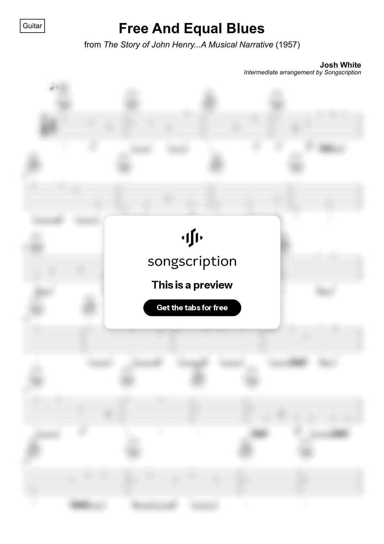 Intermediate Acoustic Guitar Tabs for "Free And Equal Blues" by Josh White
