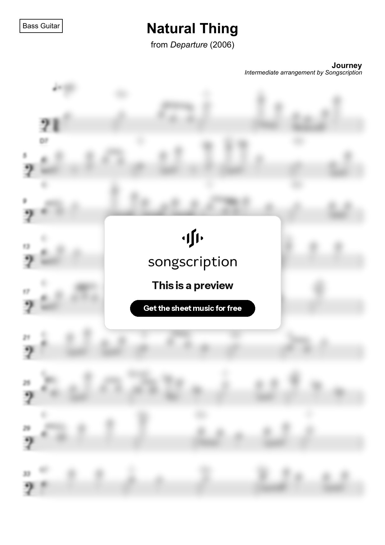 Intermediate Bass Guitar Sheet Music for "Natural Thing" by Journey