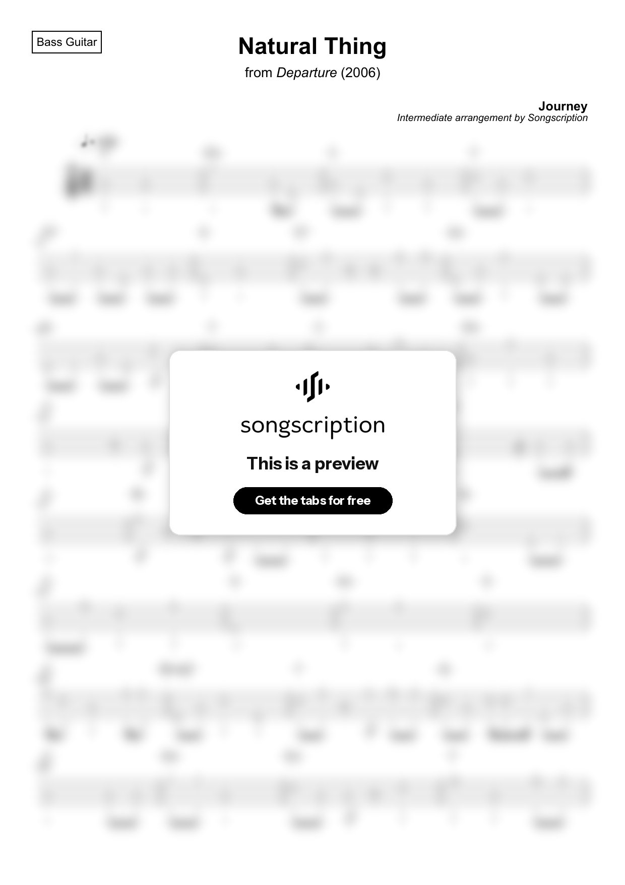 Intermediate Bass Guitar Tabs for "Natural Thing" by Journey