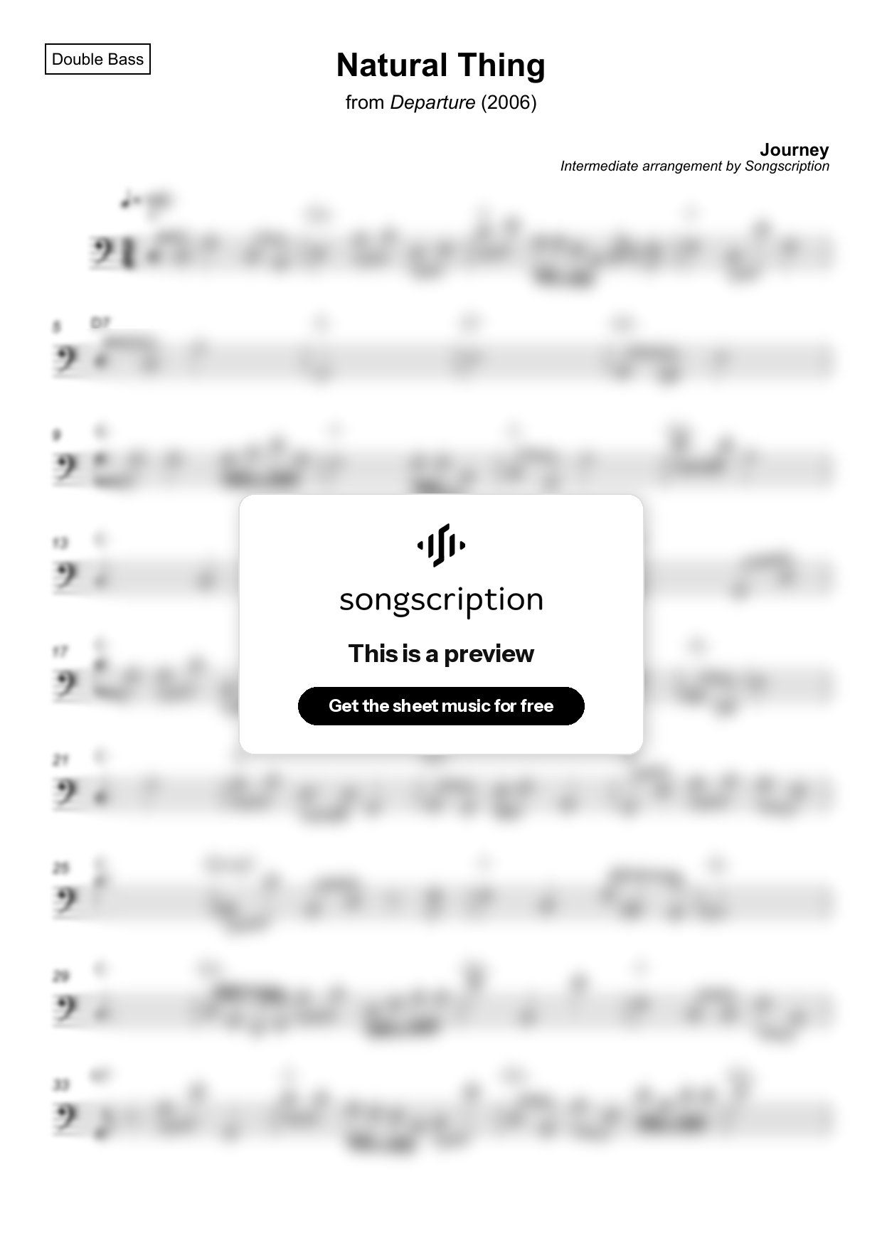 Intermediate Double Bass Sheet Music for "Natural Thing" by Journey