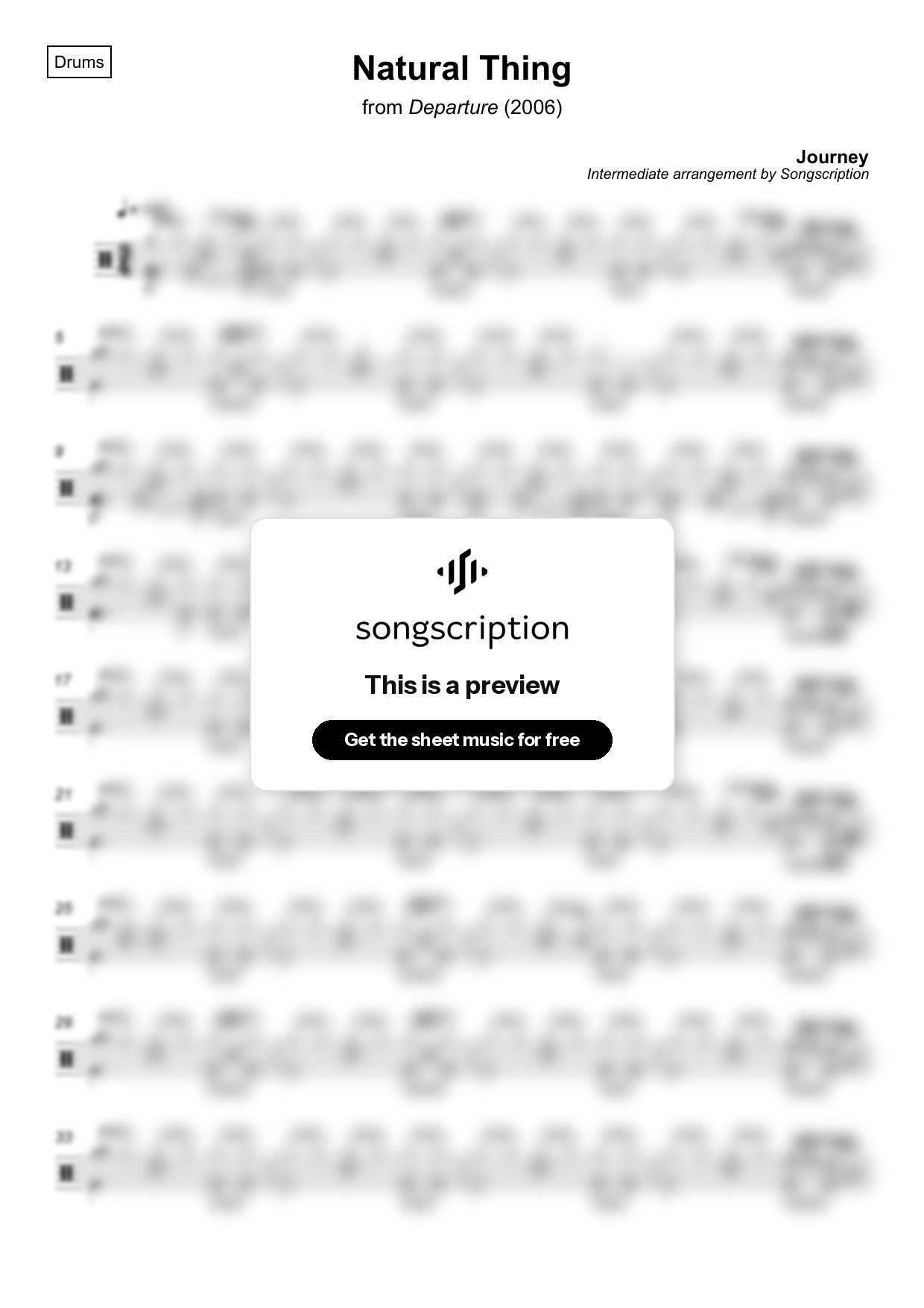 Intermediate Drums Sheet Music for "Natural Thing" by Journey