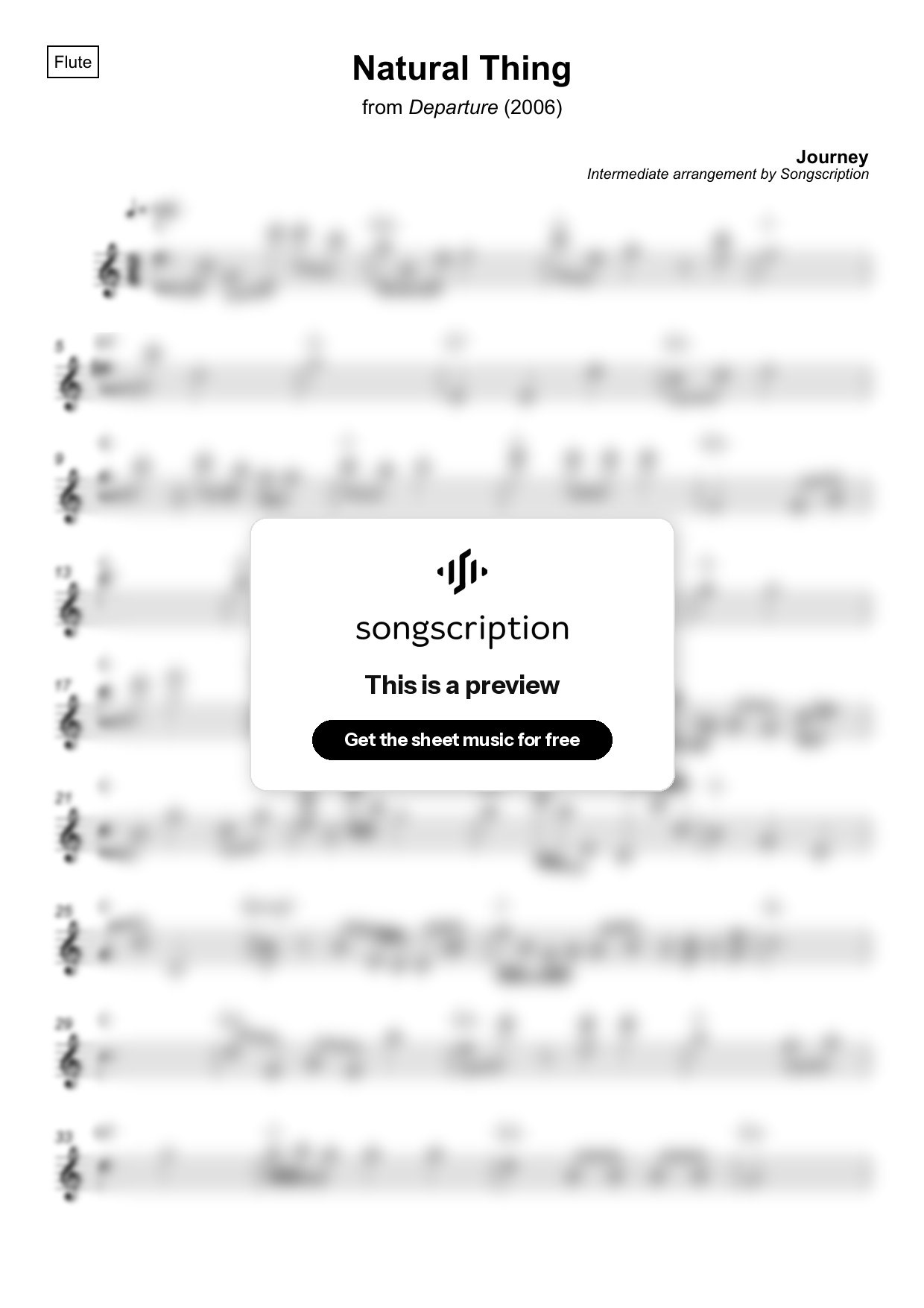 Intermediate Flute Sheet Music for "Natural Thing" by Journey