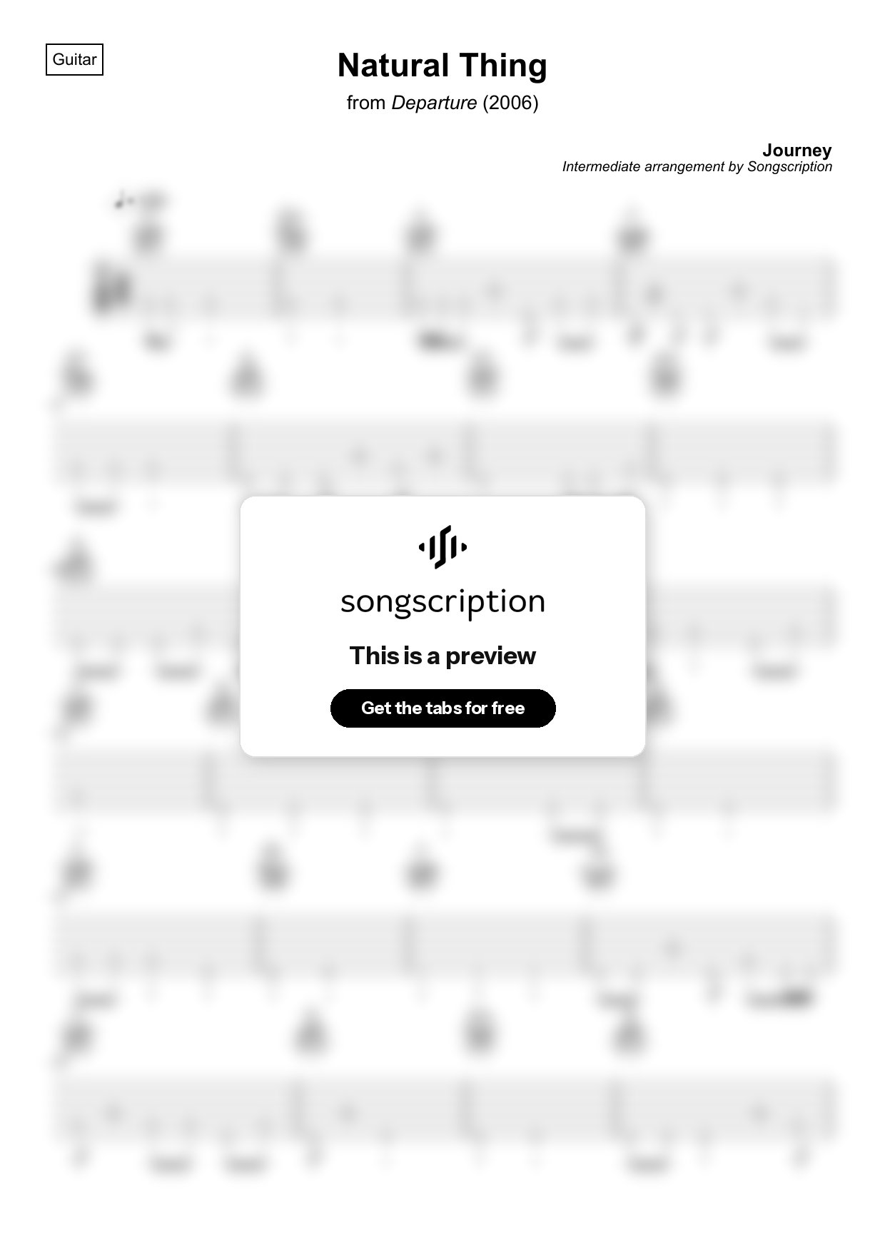 Intermediate Acoustic Guitar Tabs for "Natural Thing" by Journey