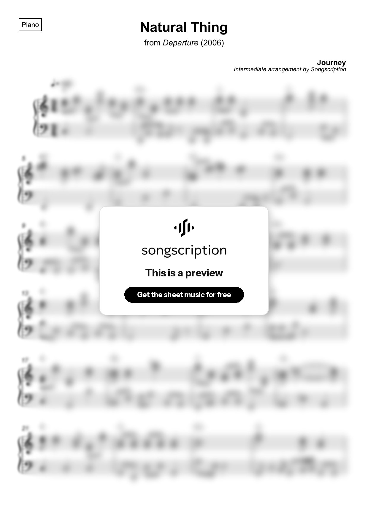 Intermediate Piano Sheet Music for "Natural Thing" by Journey