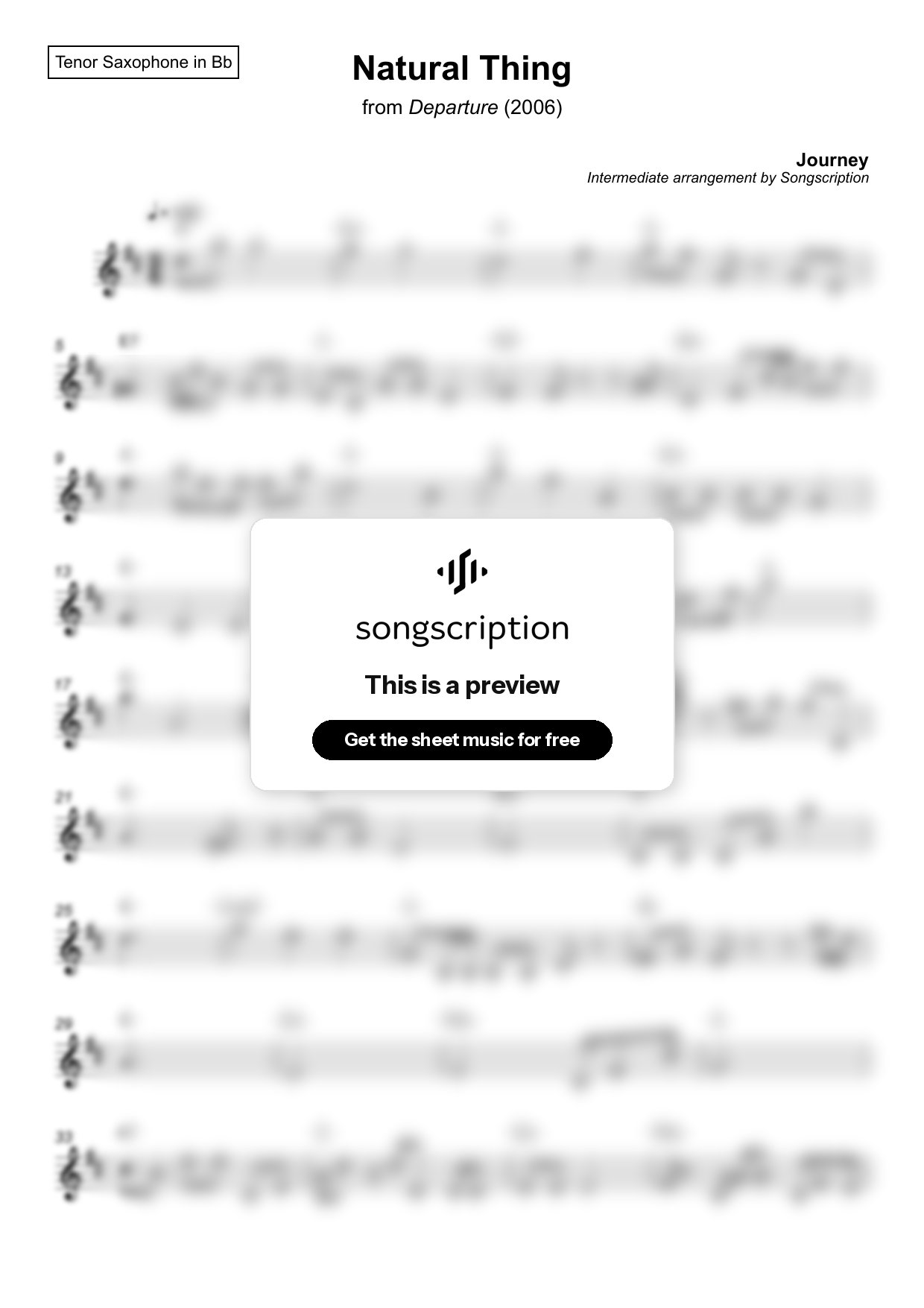 Intermediate Tenor Sax Sheet Music for "Natural Thing" by Journey