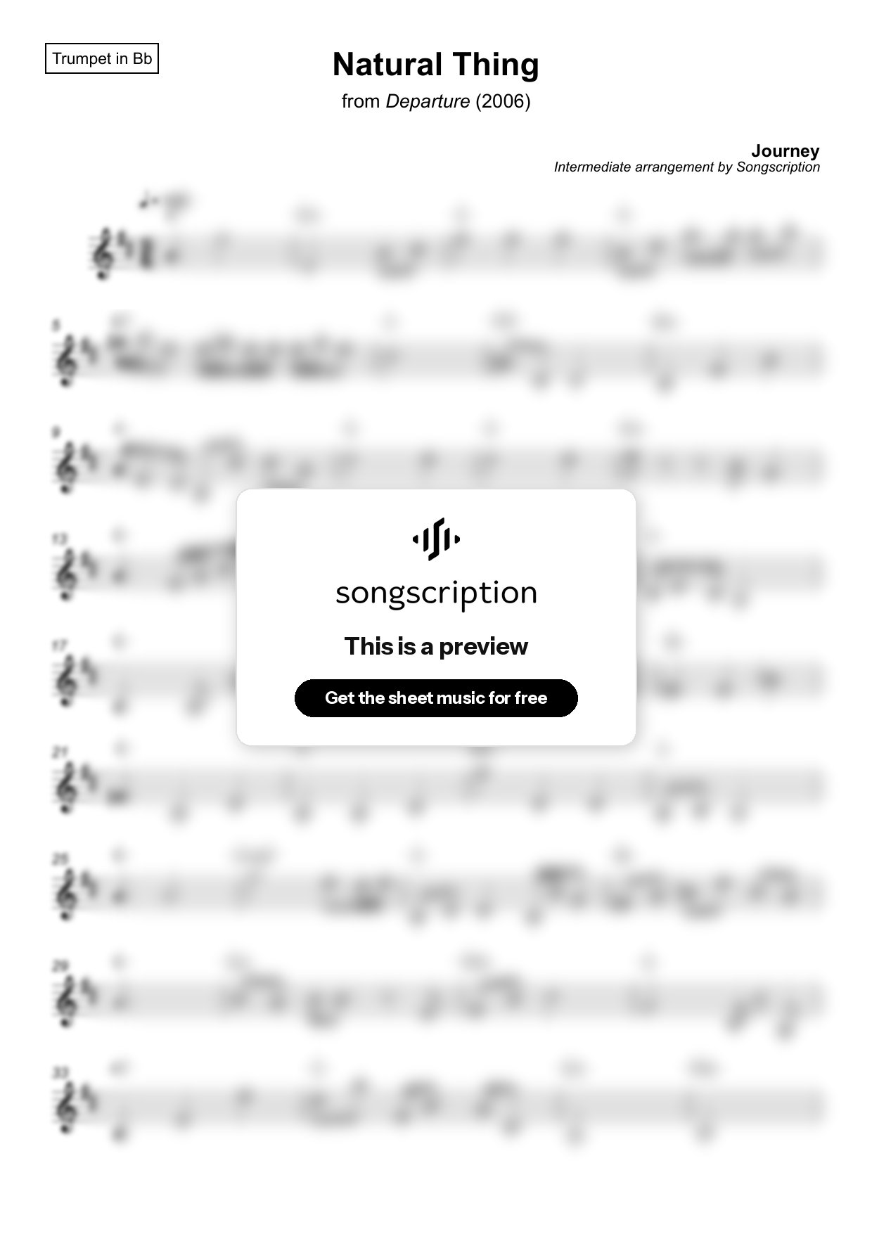 Intermediate Trumpet Sheet Music for "Natural Thing" by Journey