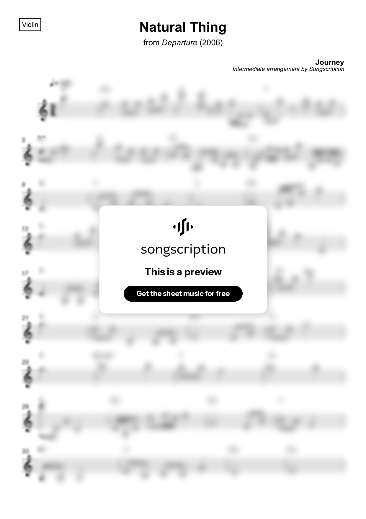 Intermediate Violin Sheet Music for "Natural Thing" by Journey