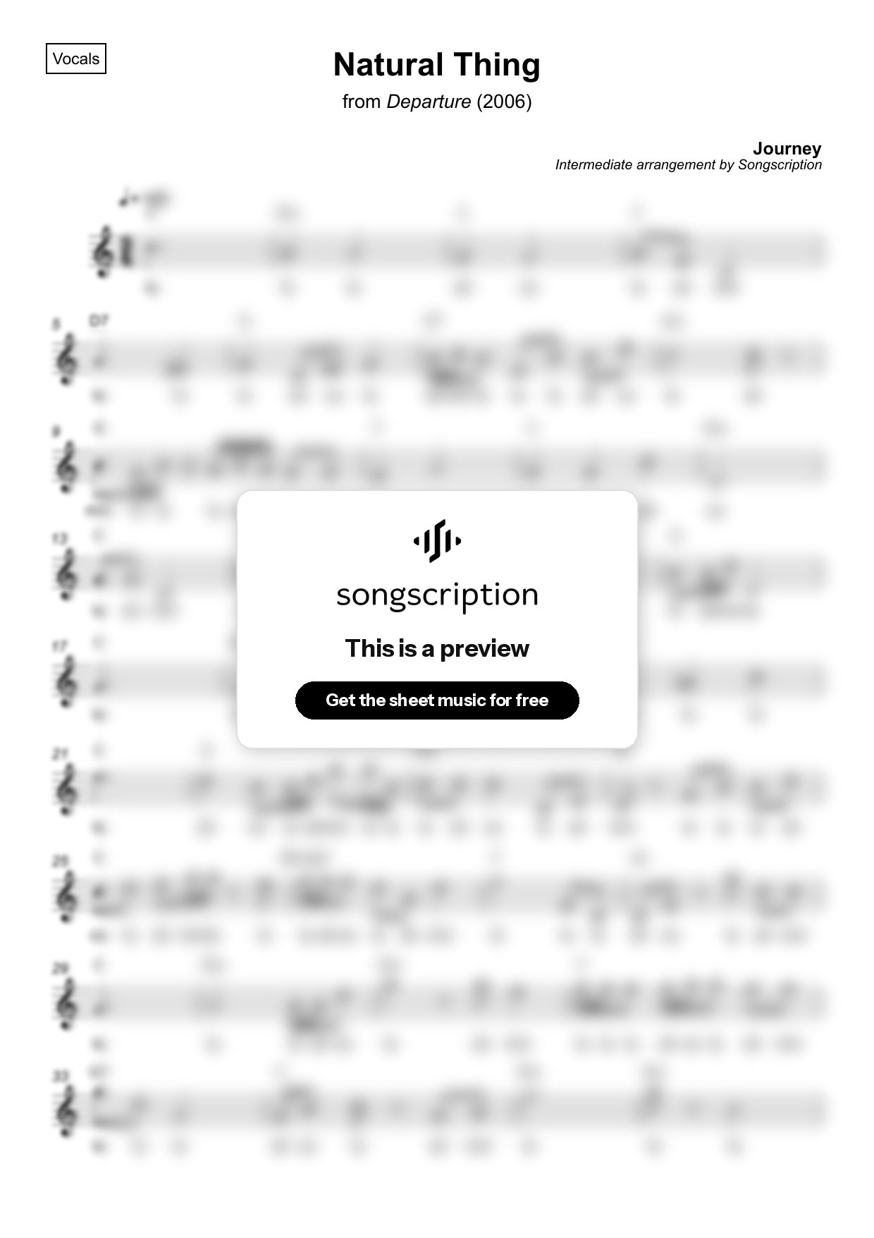Intermediate Vocals Sheet Music for "Natural Thing" by Journey