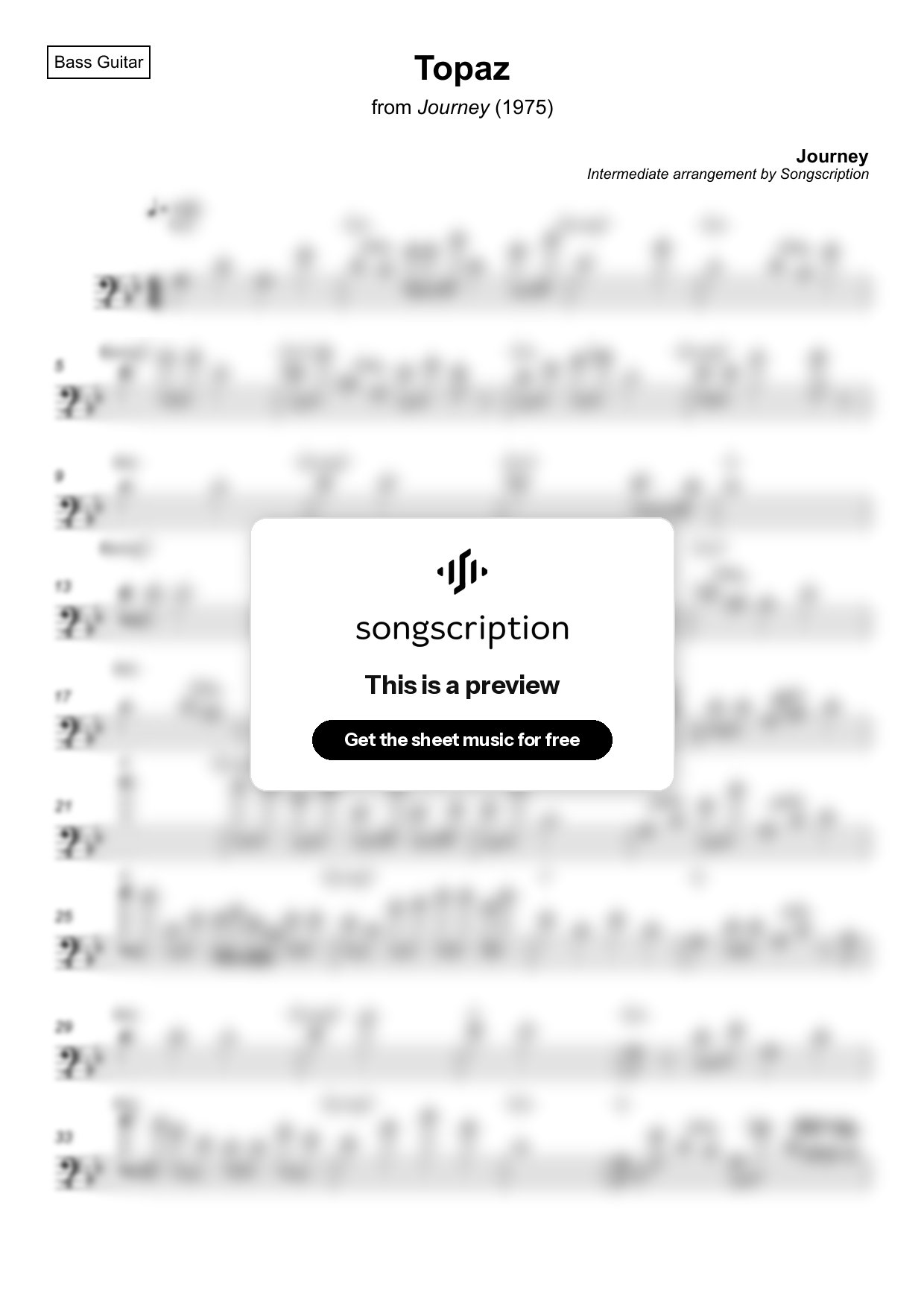 Intermediate Bass Guitar Sheet Music for "Topaz" by Journey