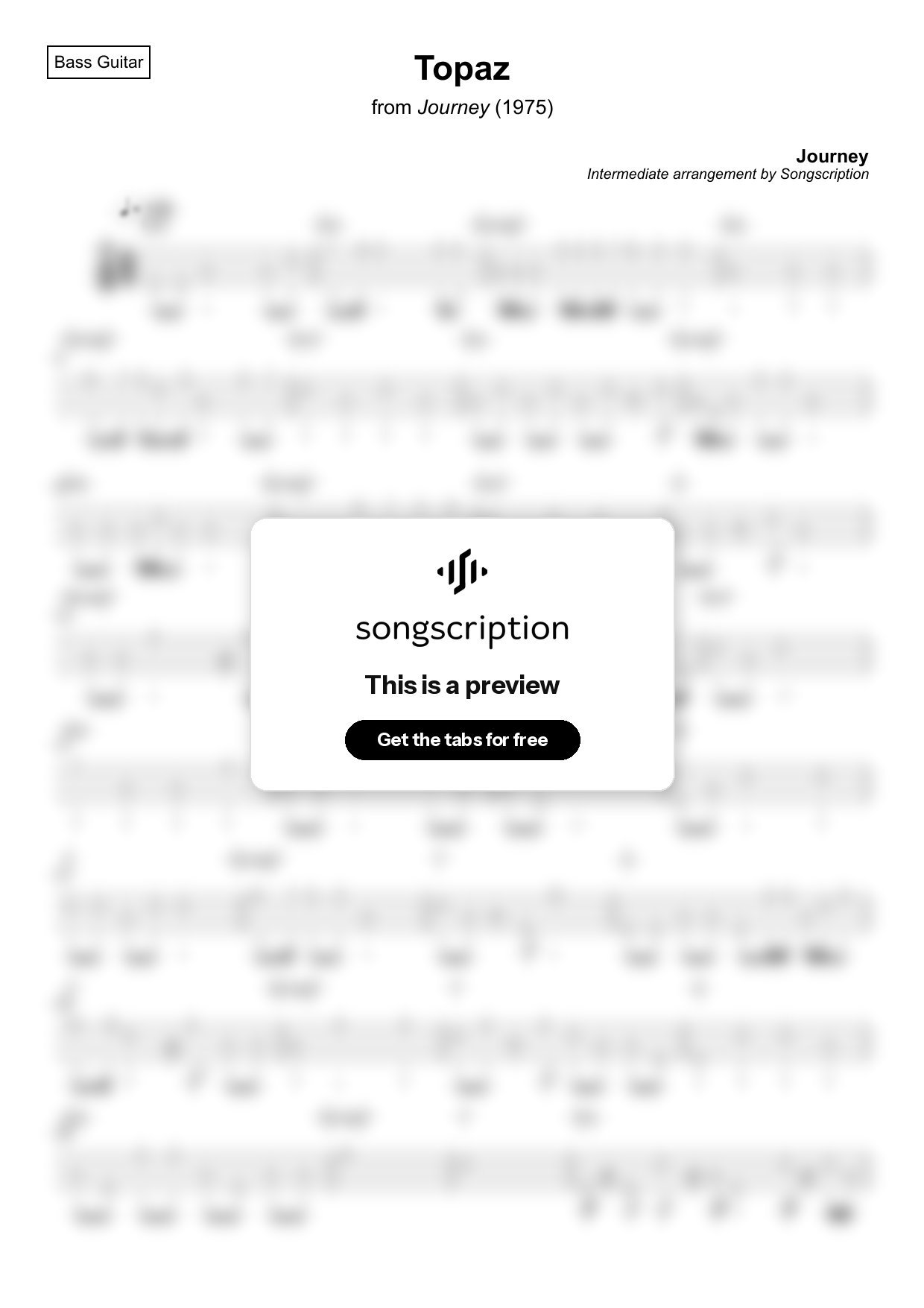 Intermediate Bass Guitar Tabs for "Topaz" by Journey