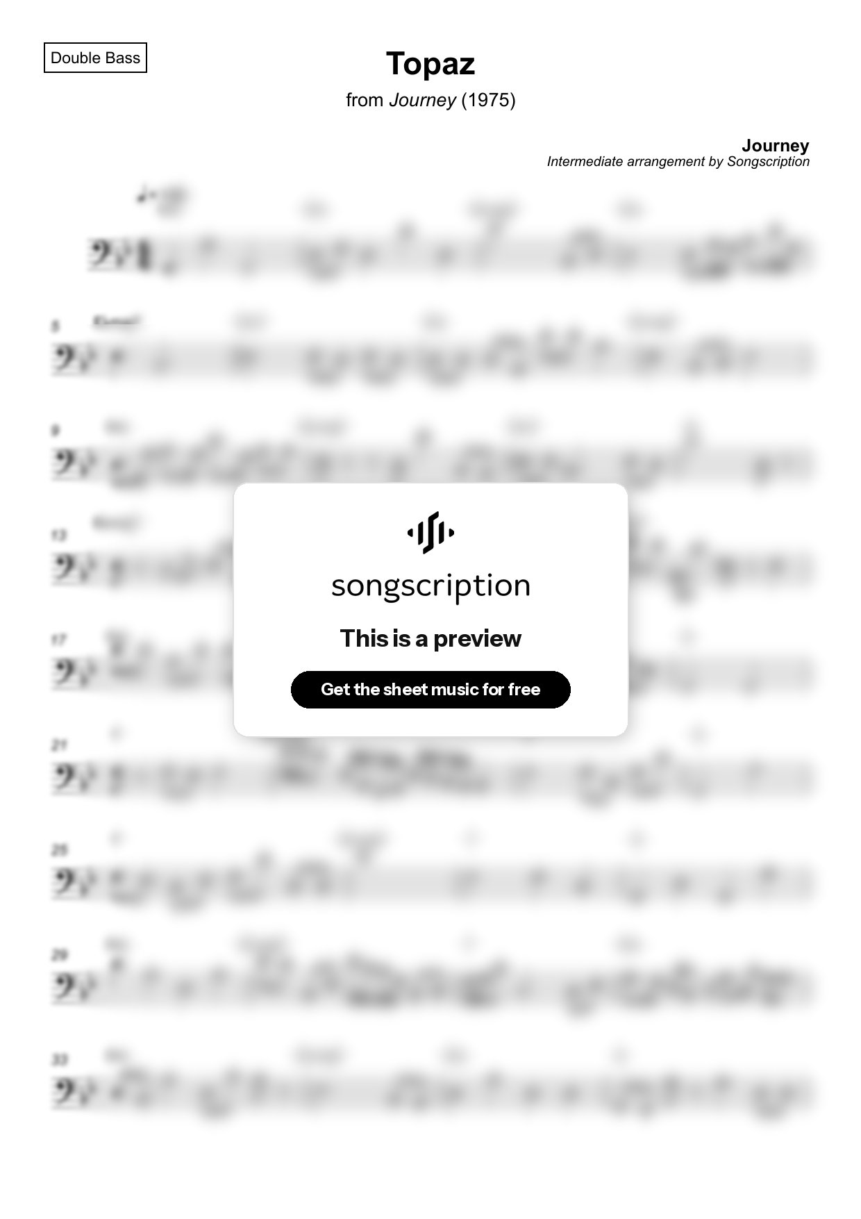 Intermediate Double Bass Sheet Music for "Topaz" by Journey