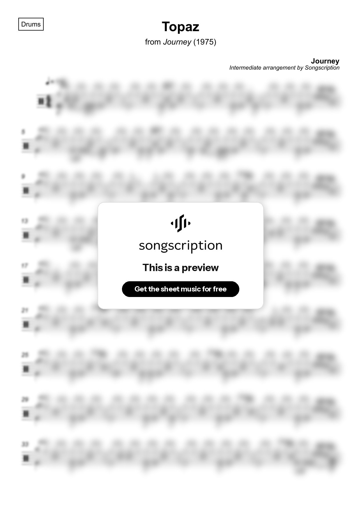 Intermediate Drums Sheet Music for "Topaz" by Journey