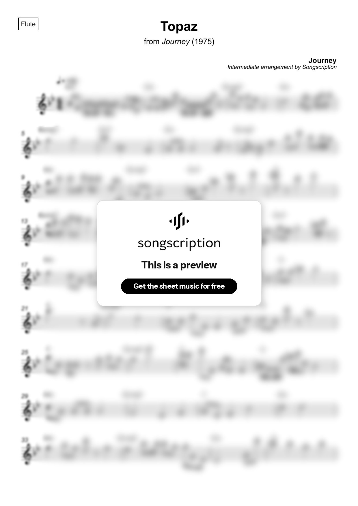 Intermediate Flute Sheet Music for "Topaz" by Journey