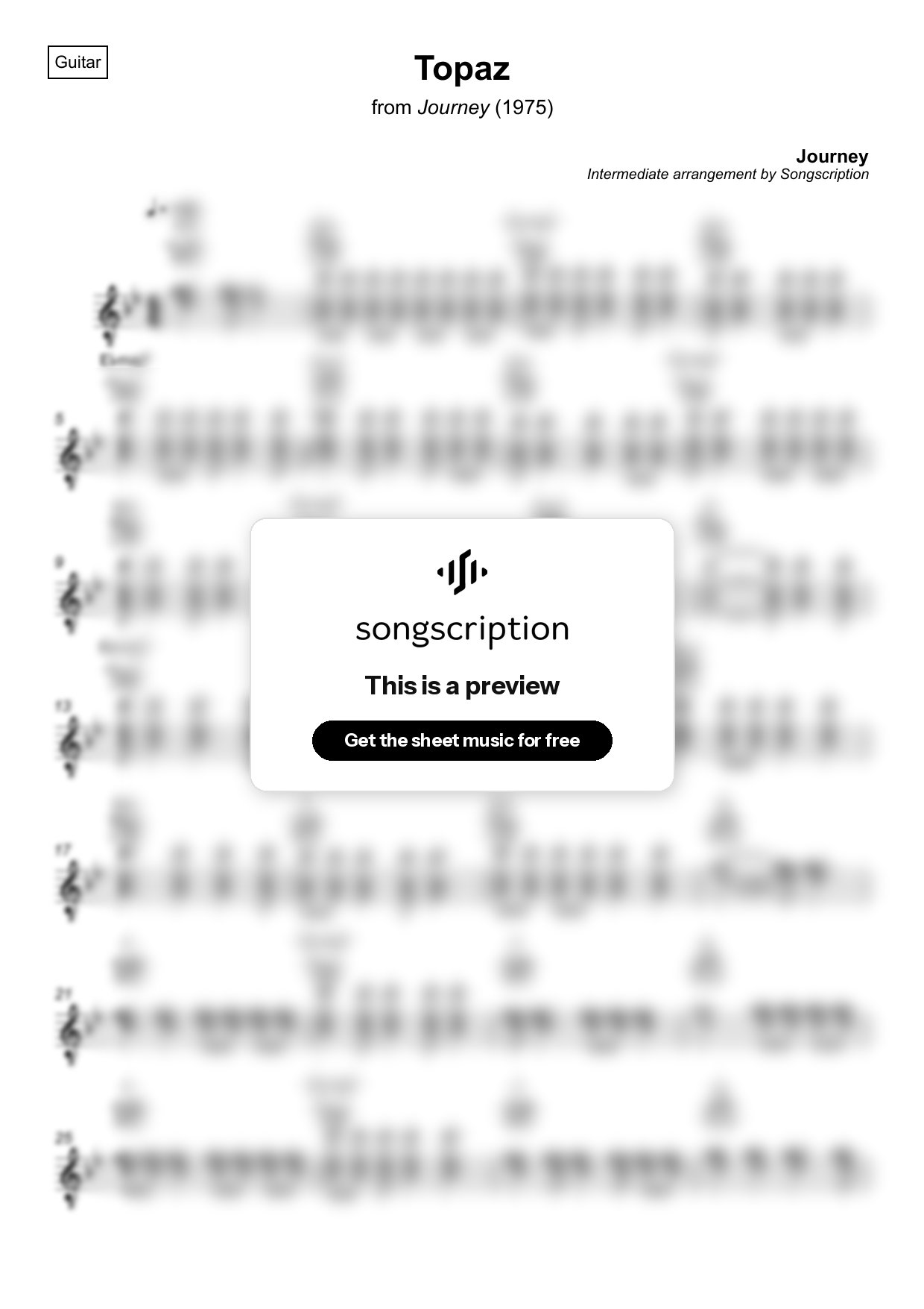 Intermediate Acoustic Guitar Sheet Music for "Topaz" by Journey