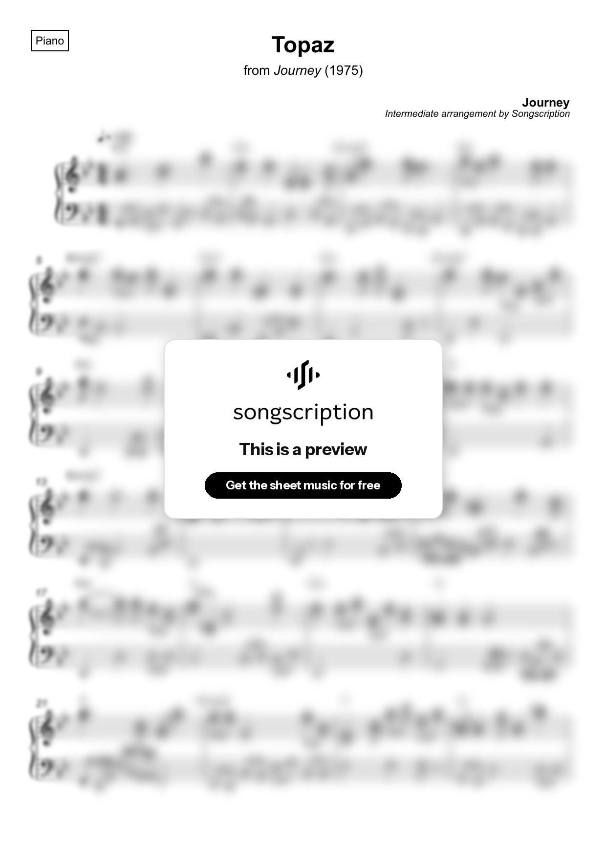 Intermediate Piano Sheet Music for "Topaz" by Journey