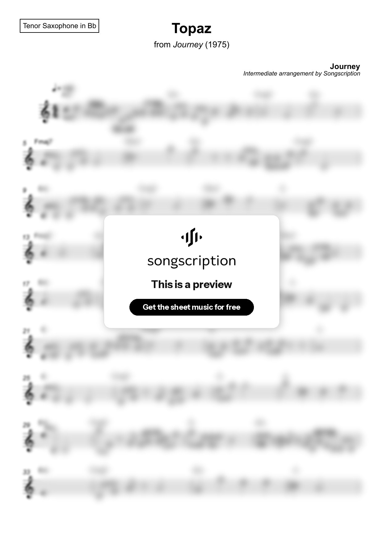 Intermediate Tenor Sax Sheet Music for "Topaz" by Journey