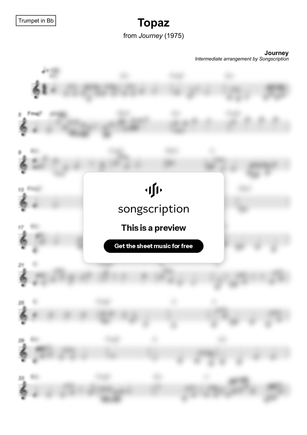 Intermediate Trumpet Sheet Music for "Topaz" by Journey
