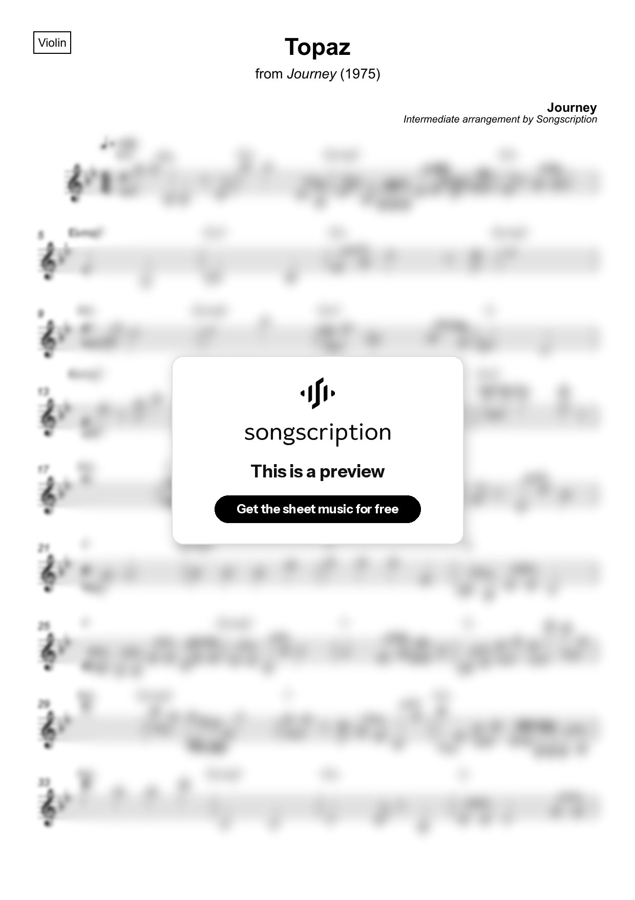 Intermediate Violin Sheet Music for "Topaz" by Journey