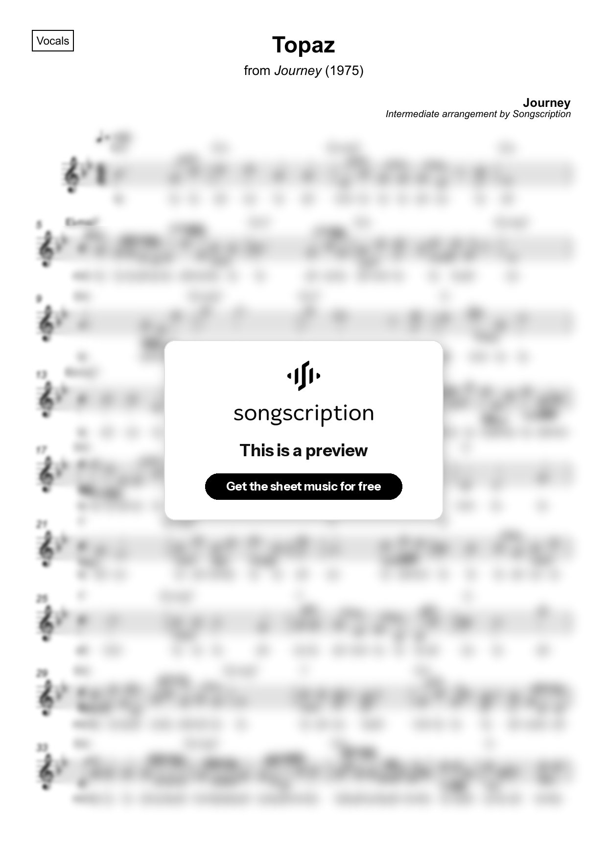 Intermediate Vocals Sheet Music for "Topaz" by Journey