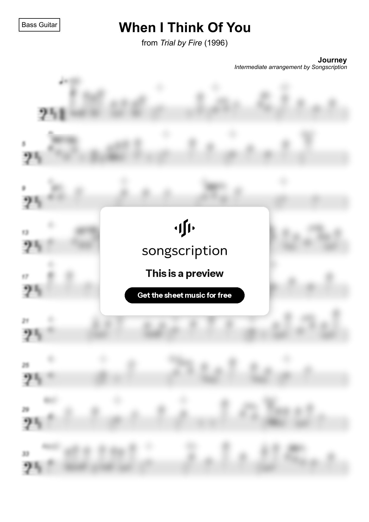 Intermediate Bass Guitar Sheet Music for "When I Think Of You" by Journey