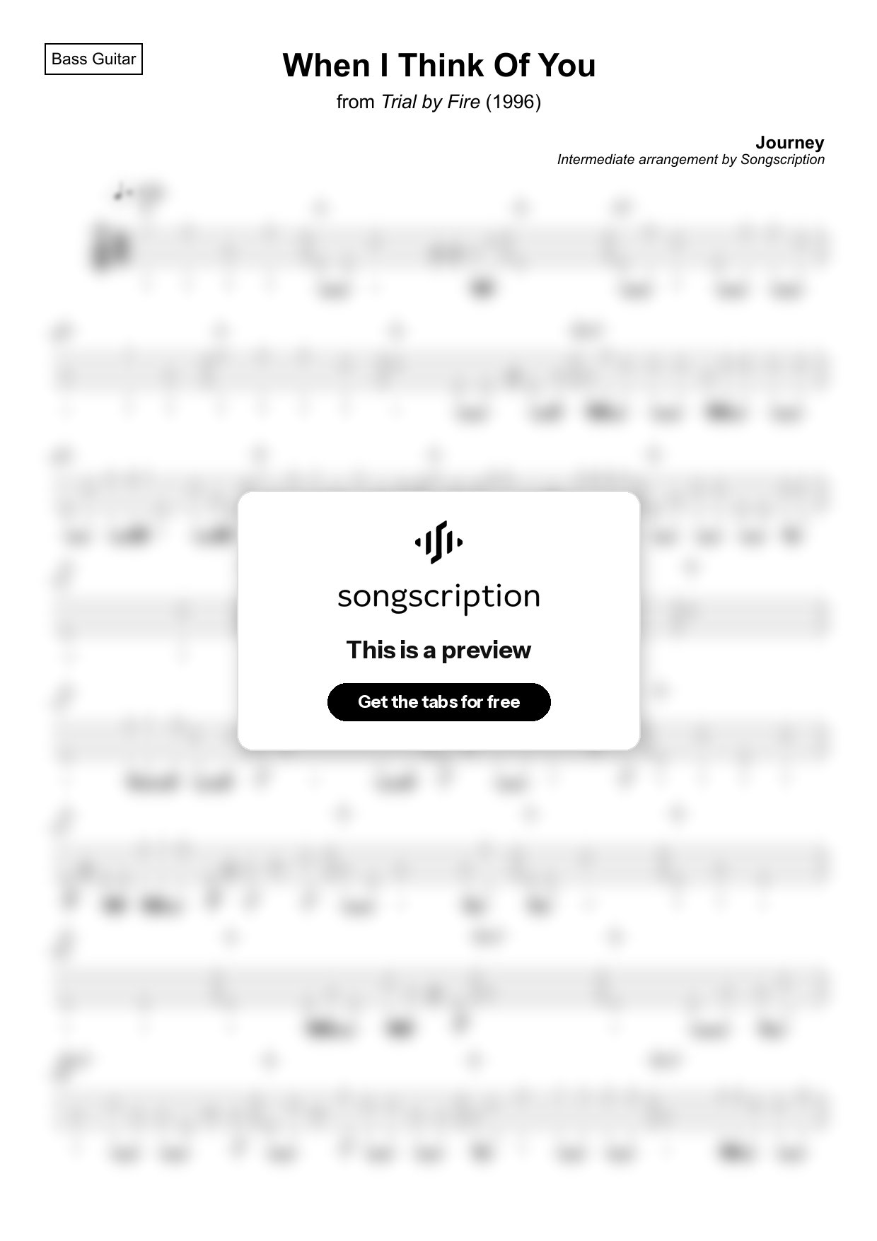 Intermediate Bass Guitar Tabs for "When I Think Of You" by Journey