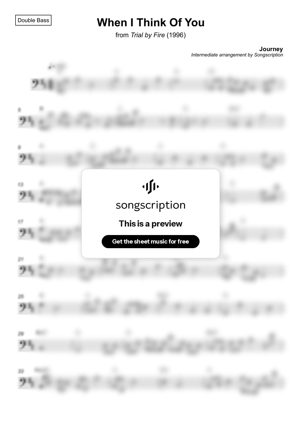 Intermediate Double Bass Sheet Music for "When I Think Of You" by Journey
